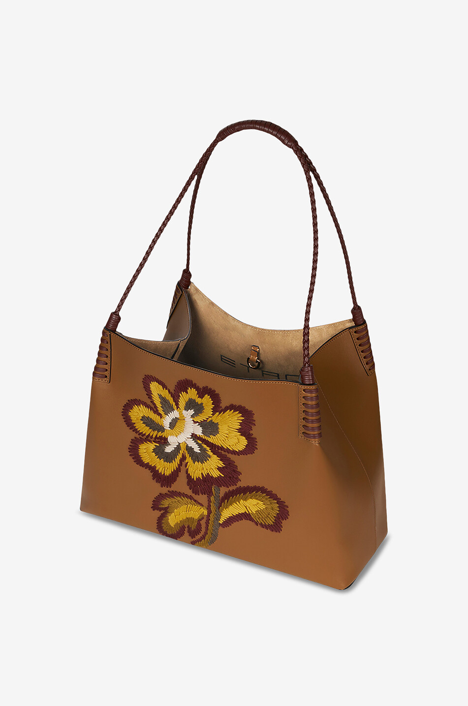 ETRO Shopper aus Glattleder mit Blütenstickerei Libra Medium Damen BRAUN 5