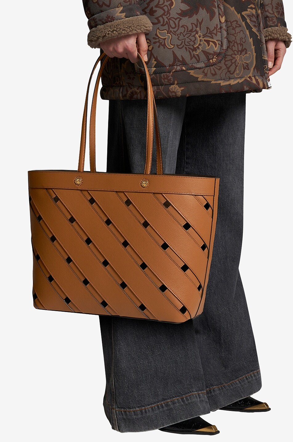 Sac cabas ajouré en cuir grainé Medium