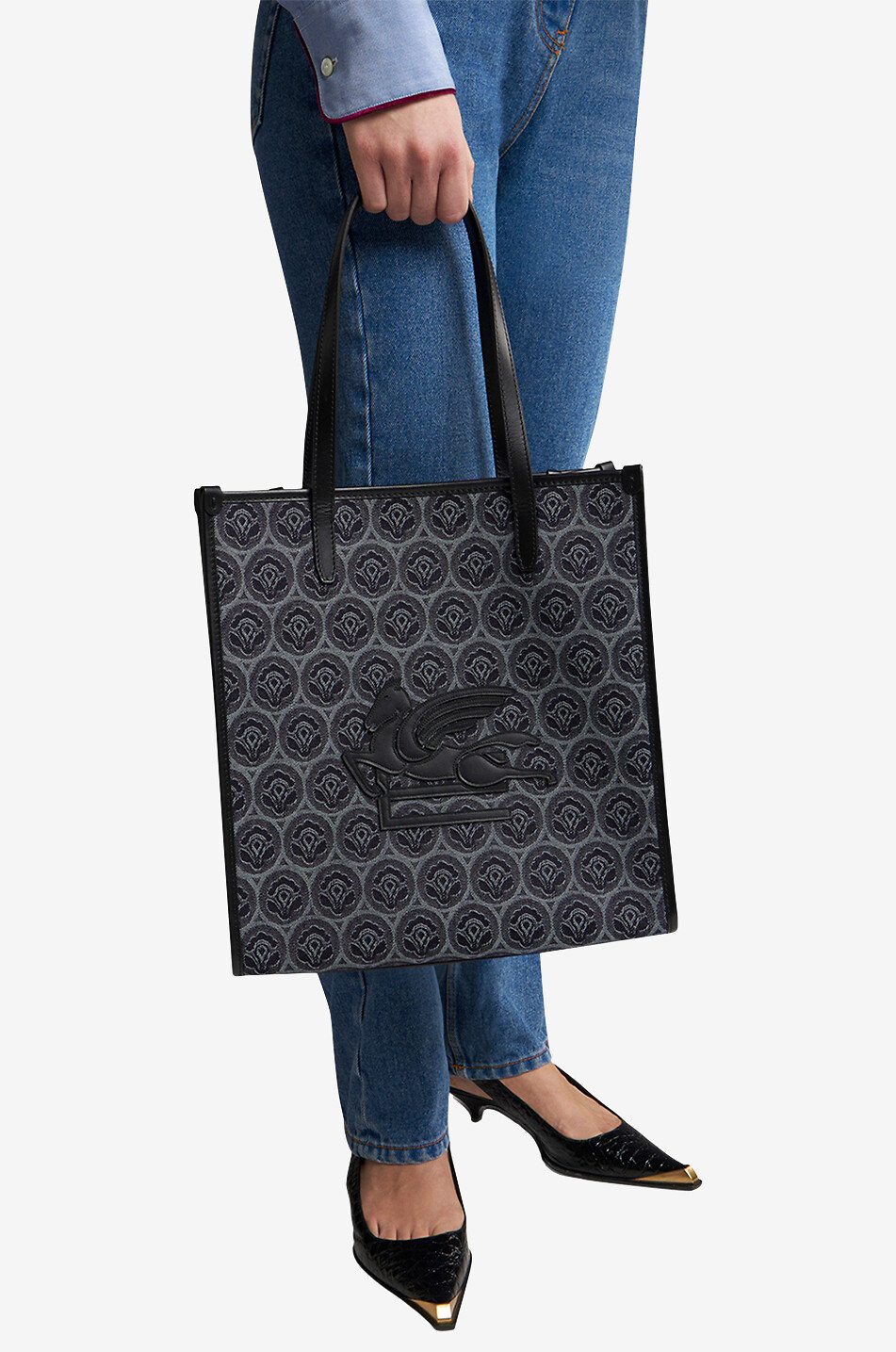 Love Trotter Medium Aurea denim jacquard tote bag