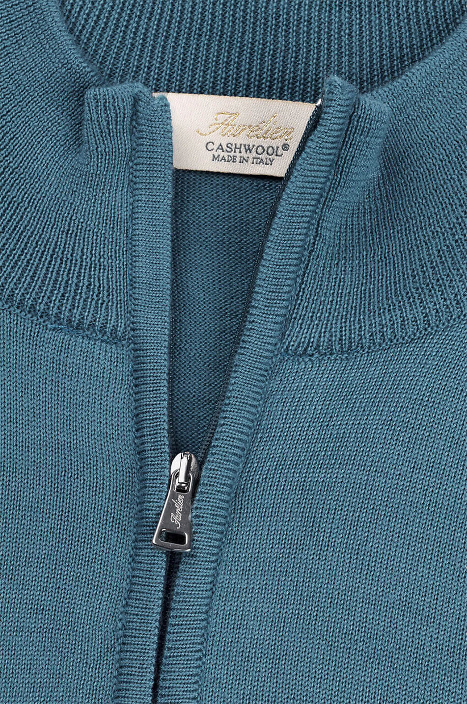 AURELIEN Cashwool half-zip stand-up collar extrafine merino wool jumper Men BLUE 4