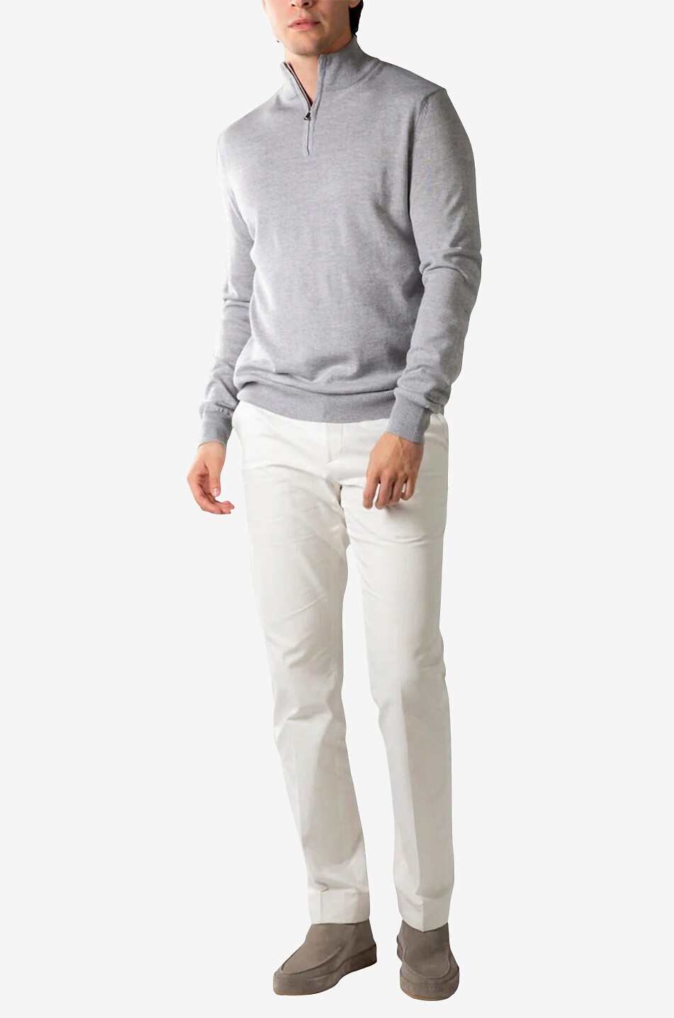 AURELIEN Cashwool half-zip stand-up collar extrafine merino wool jumper Men LIGHT GREY 3