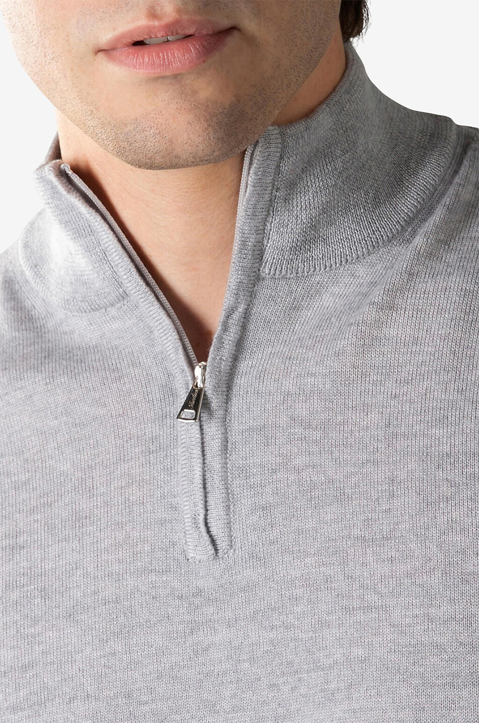 AURELIEN Cashwool half-zip stand-up collar extrafine merino wool jumper Men LIGHT GREY 5