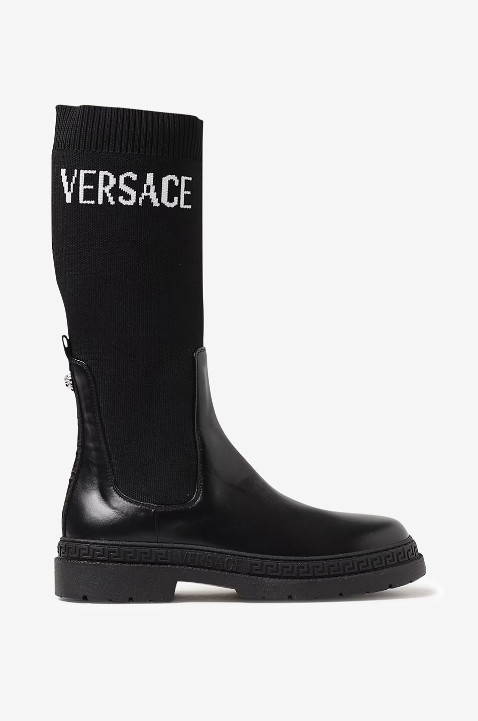 VERSACE Socken-Stiefeletten aus Leder und Rippstrick Mädchen SCHWARZ 1