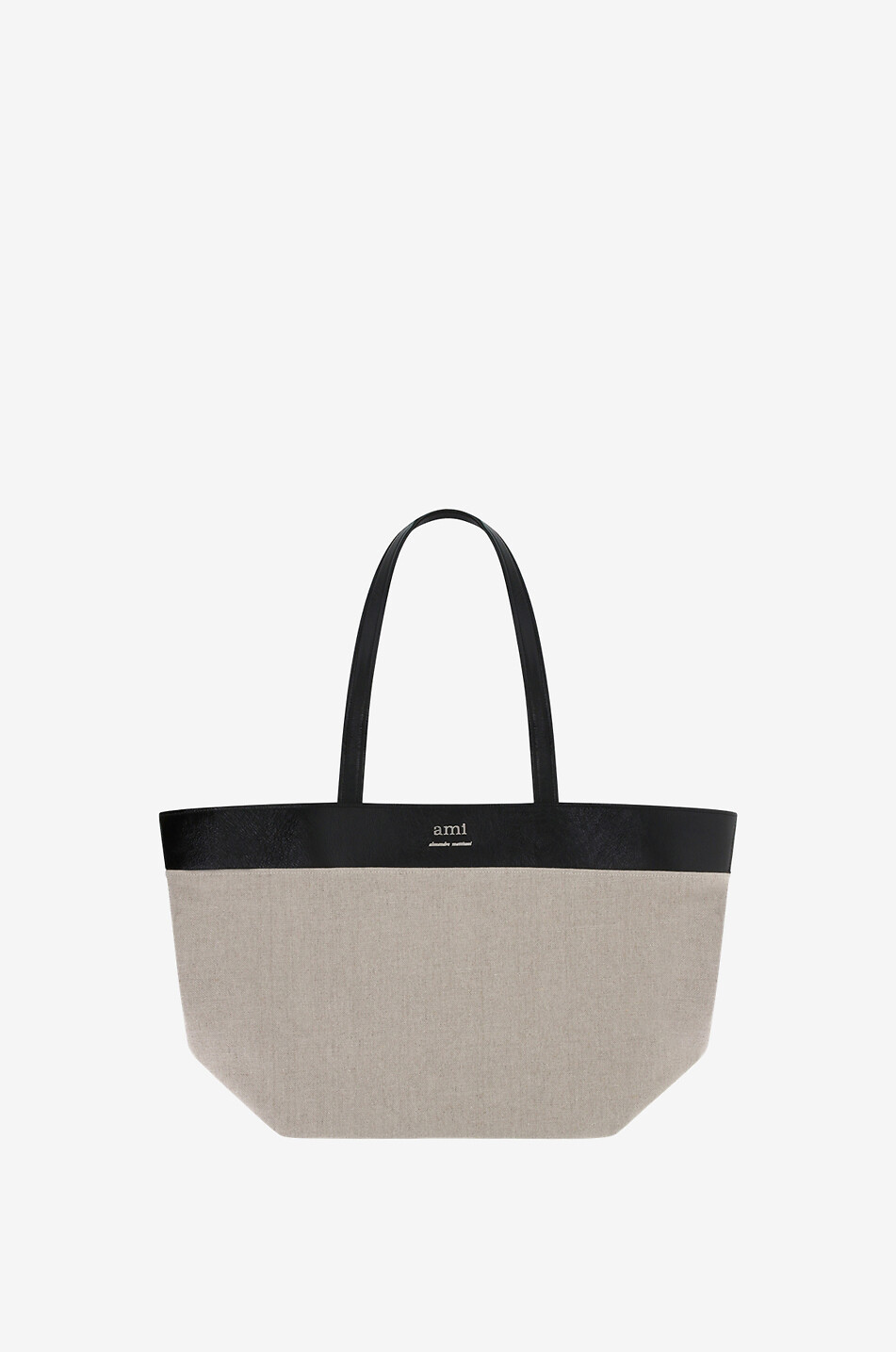 Maxi Est Ouest Ami linen and craqued leather tote bag