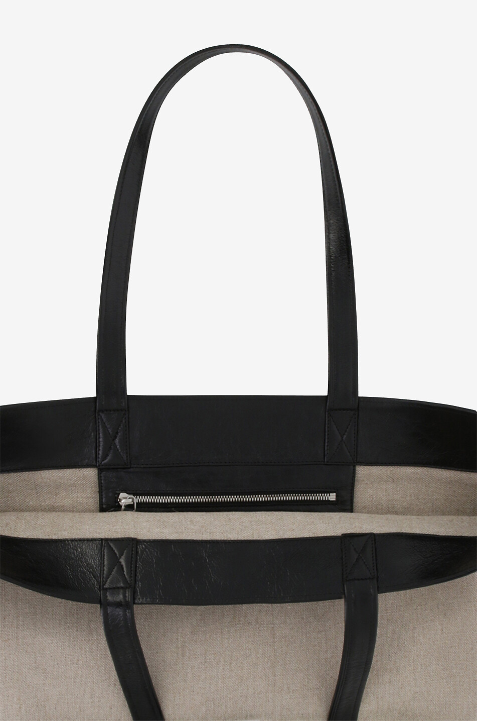 Maxi Est Ouest Ami linen and craqued leather tote bag