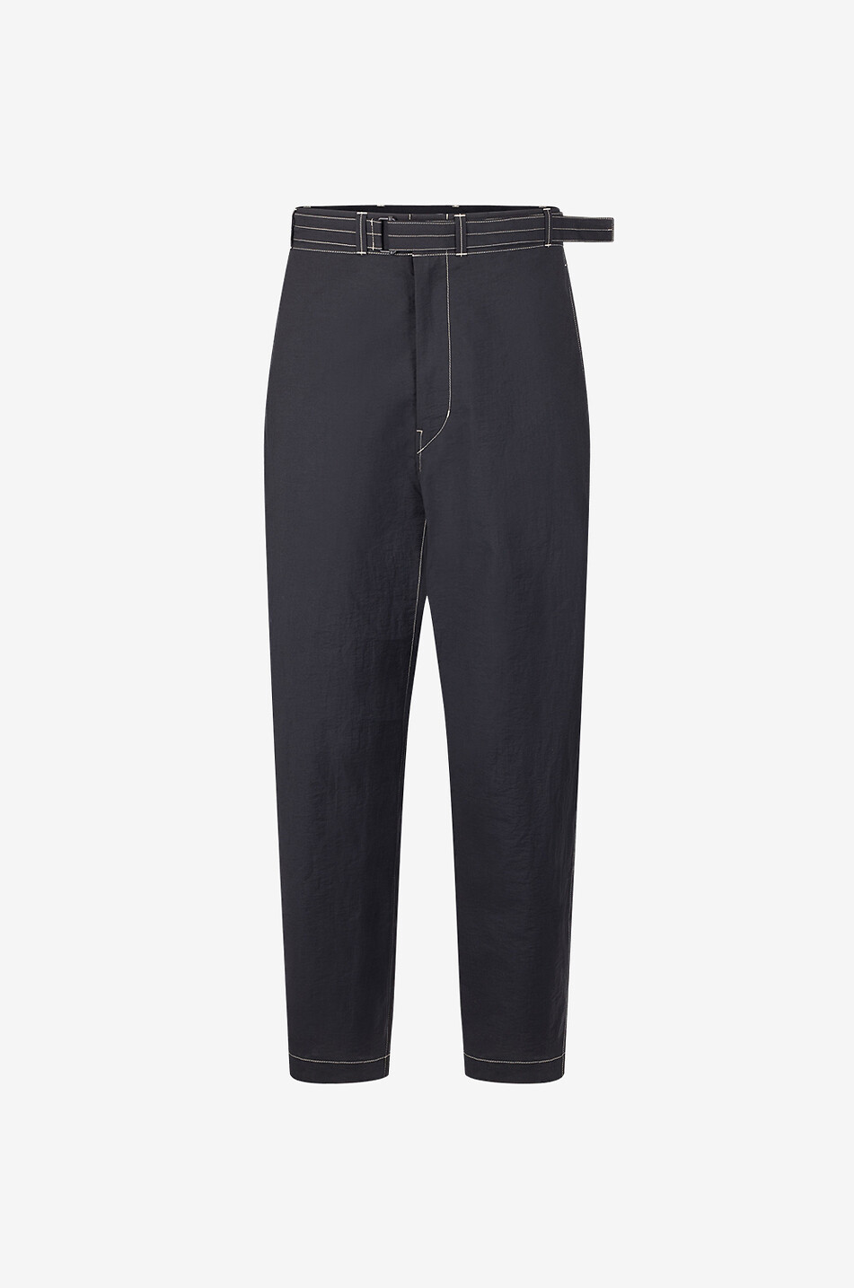 Belted lightweight cotton blend carrot trousers