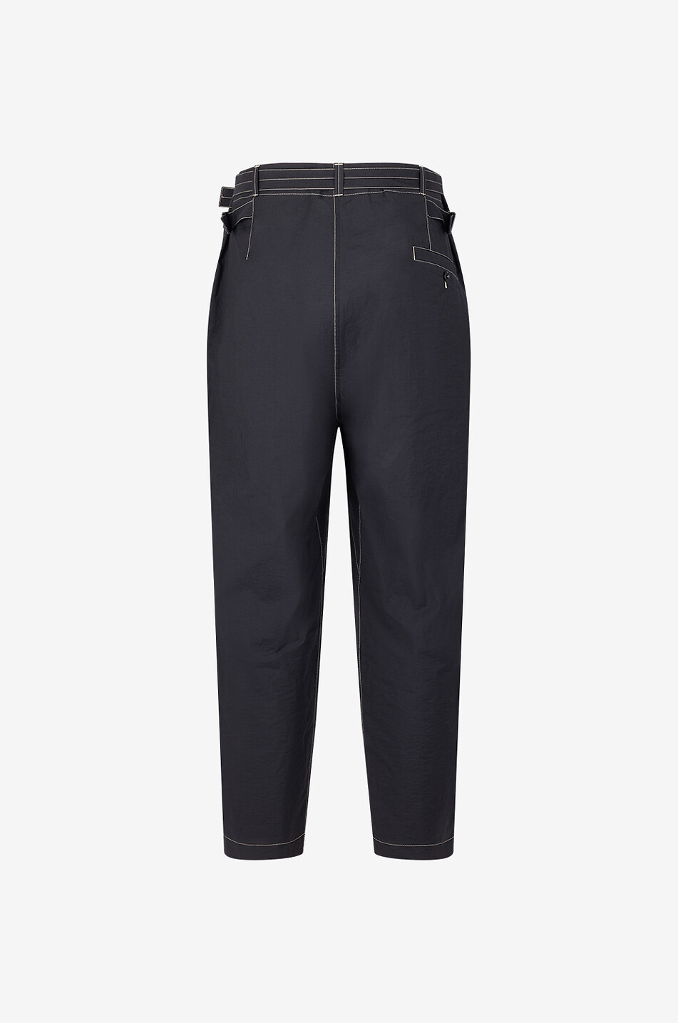 Belted lightweight cotton blend carrot trousers