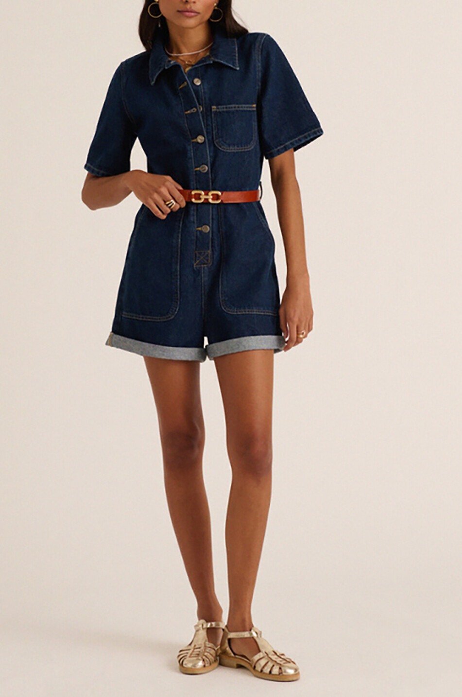 Combi-court en denim Floralie Bleu Nuit