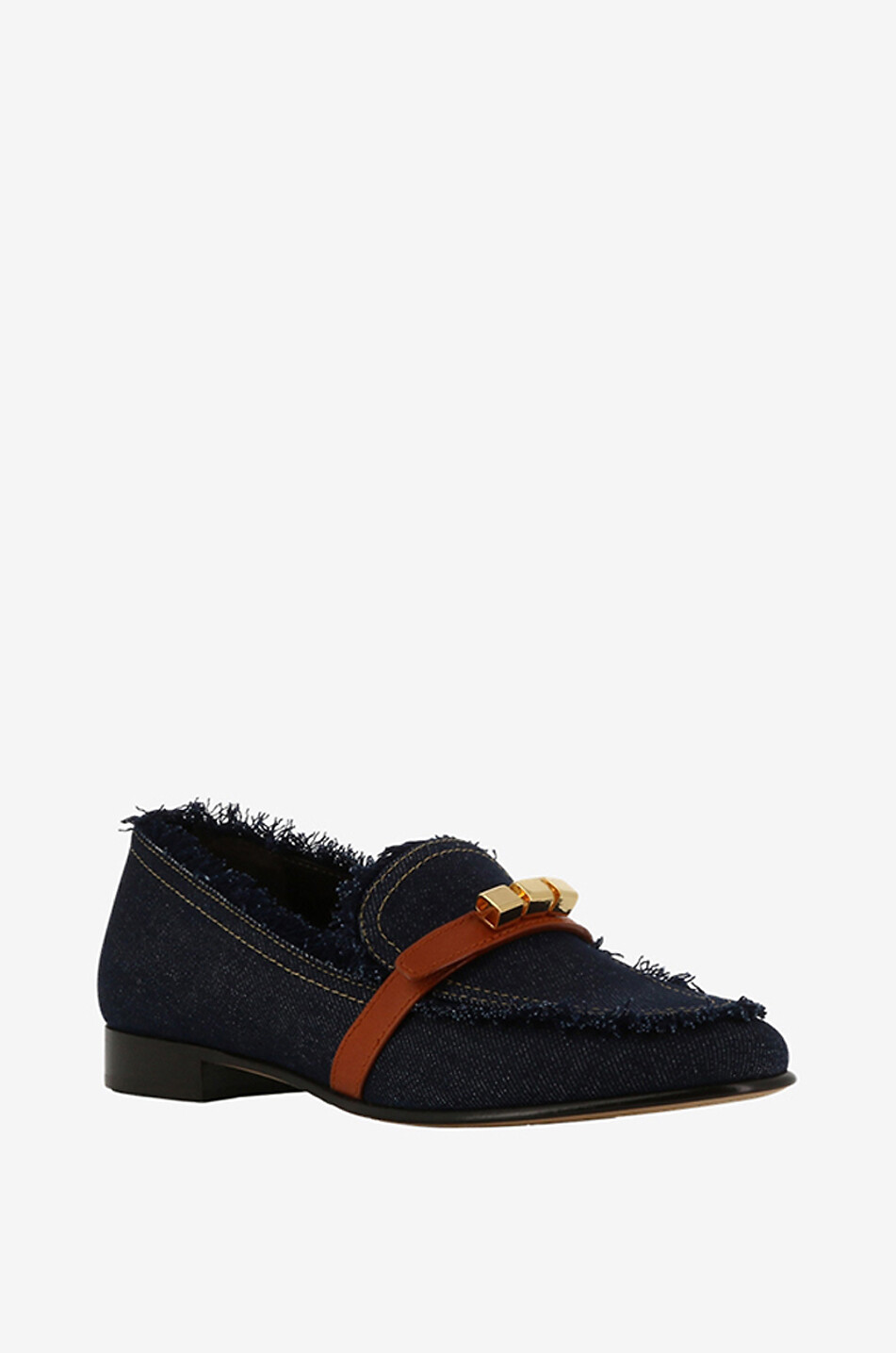 Capri dark-washed frayed denim and leather loafers