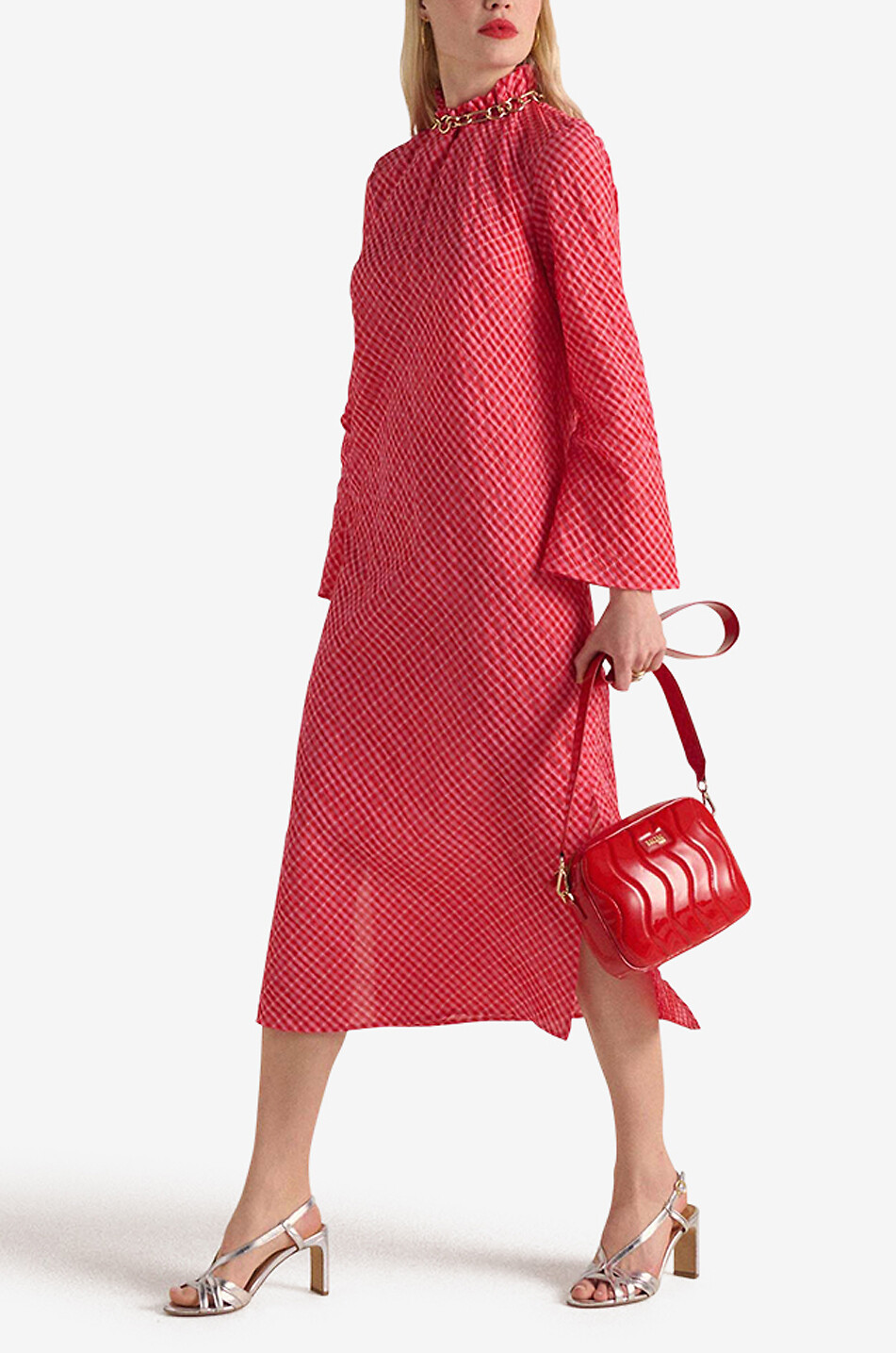 BALZAC PARIS Pétite midi A-line gingham check dress Women RED 4