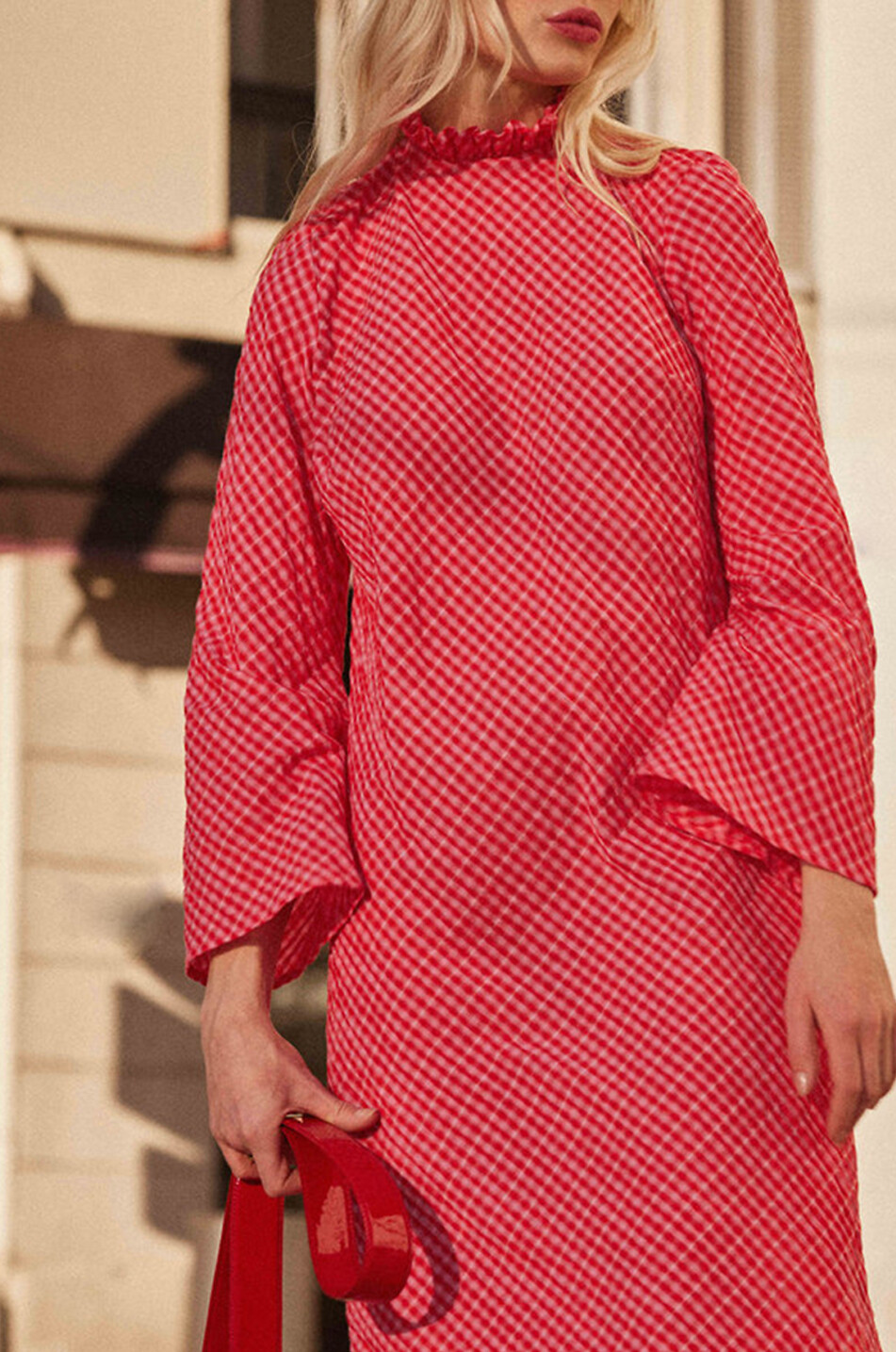 BALZAC PARIS Pétite midi A-line gingham check dress Women RED 3