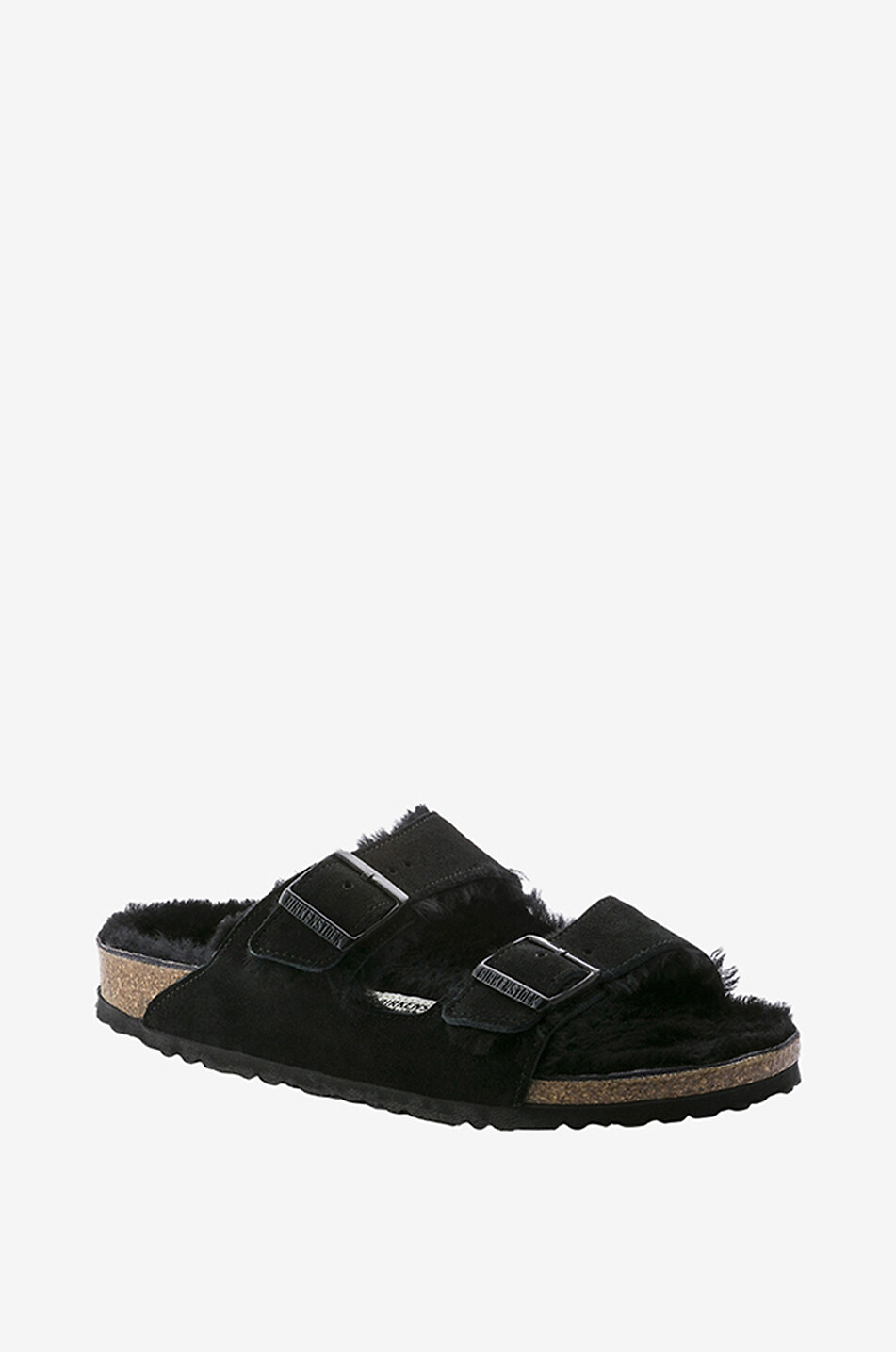 BIRKENSTOCK Flache Sandalen aus Wildleder und Shearling Arizona Teddy Split Damen SCHWARZ 1