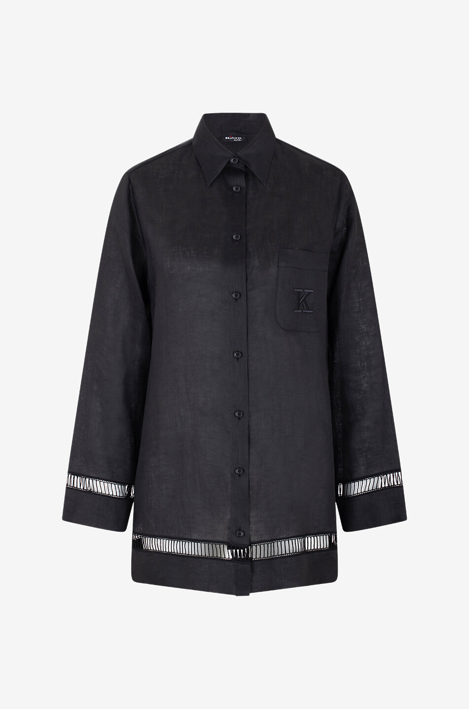 Oversize-Leinenhemd mit Ajourdetails