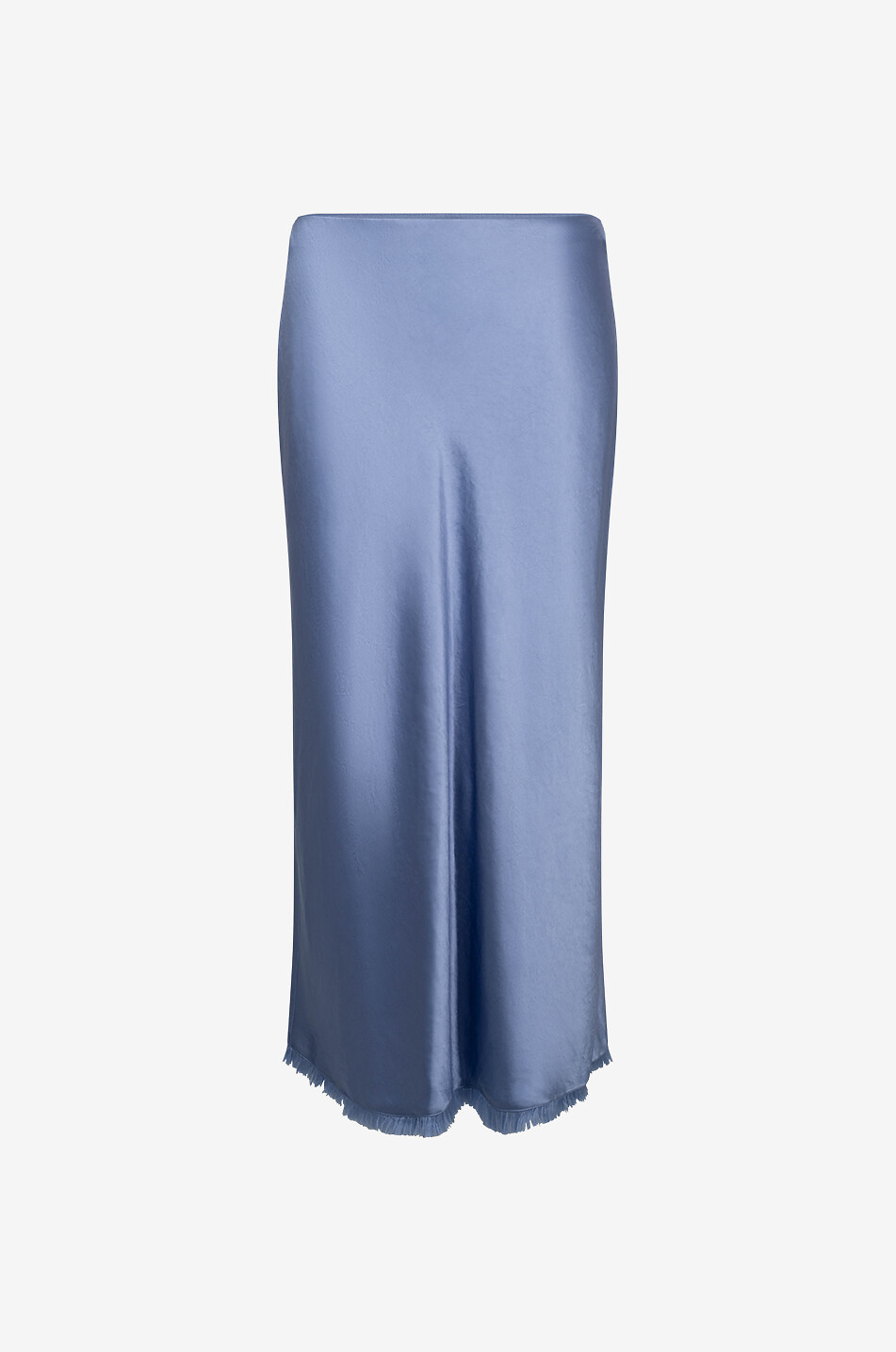 Fringed satin fitted midi skirt