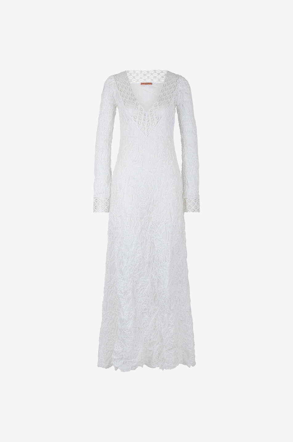 Kaftan long en ramie brodé et dentelle