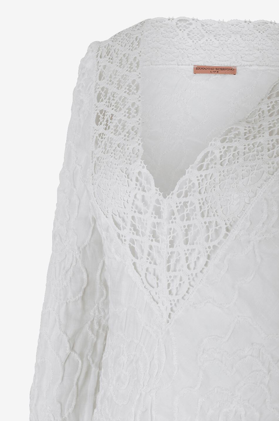 Langer bestickter Ramie-Kaftan mit Spitze