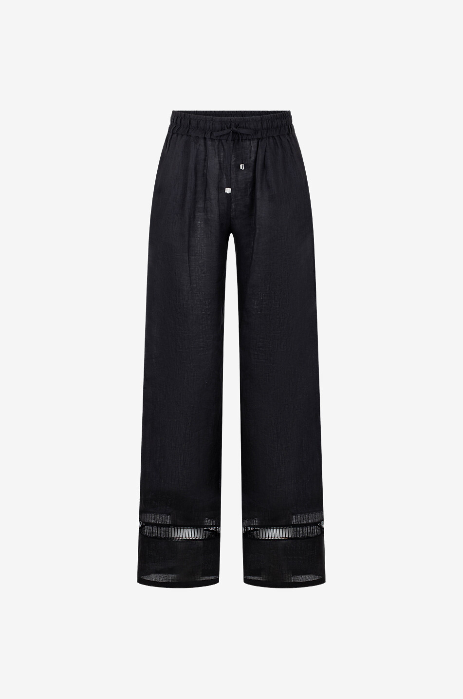 Leinenhose mit weitem Bein und Ajour-Details
