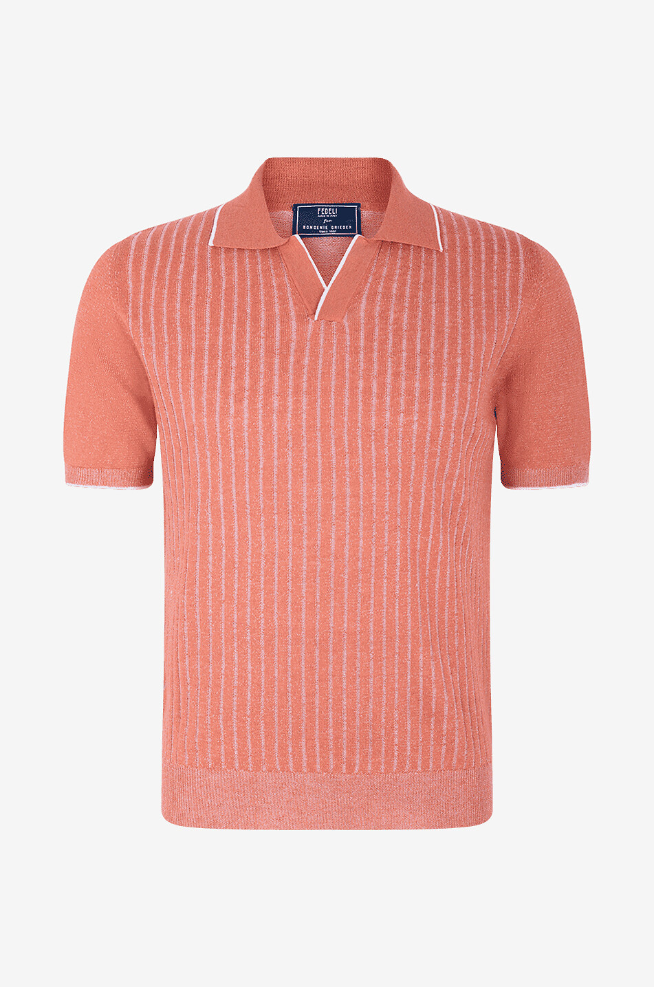 FEDELI Kurzarm-Strick-Polohemd aus Leinen und Baumwolle mit Streifen Twist Herren HELLORANGE 1