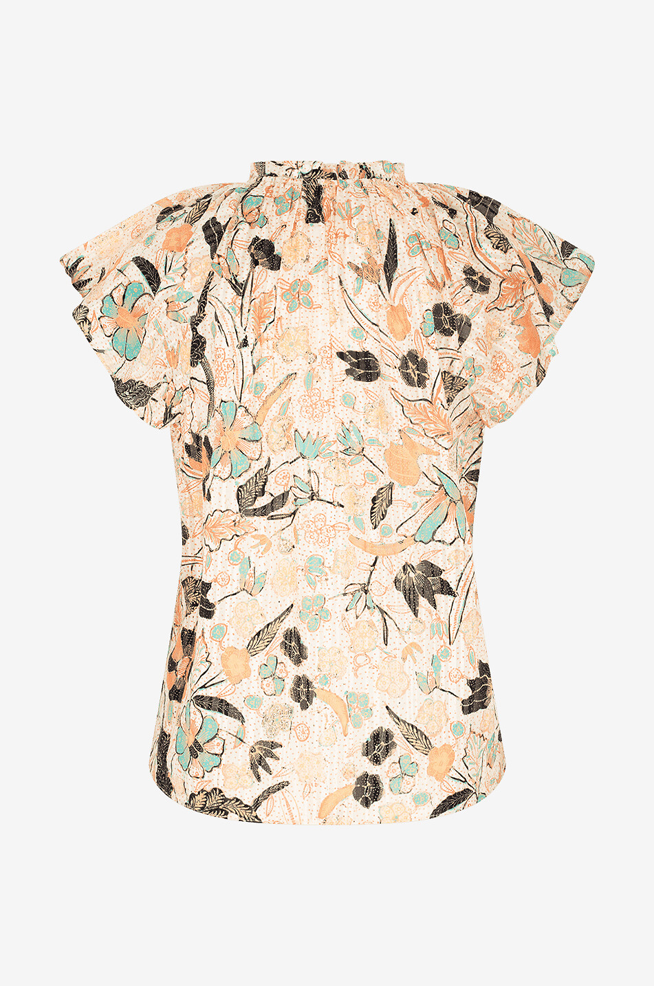 ULLA JOHNSON Short-sleeved frilled top in cotton blend Cléo Women MULTI COLOURED 2