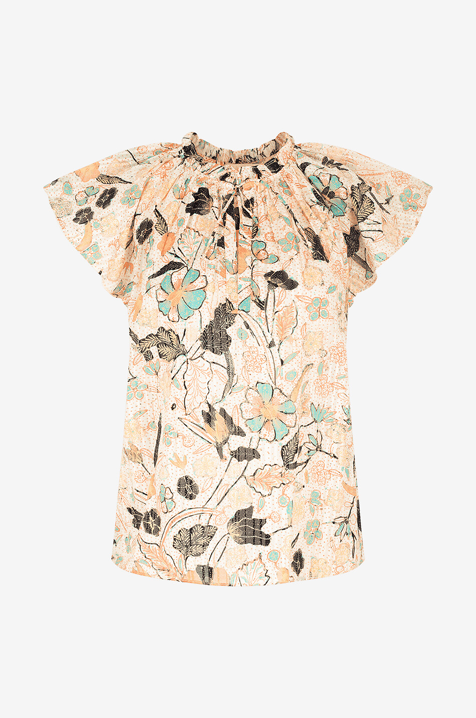ULLA JOHNSON Short-sleeved frilled top in cotton blend Cléo Women MULTI COLOURED 1