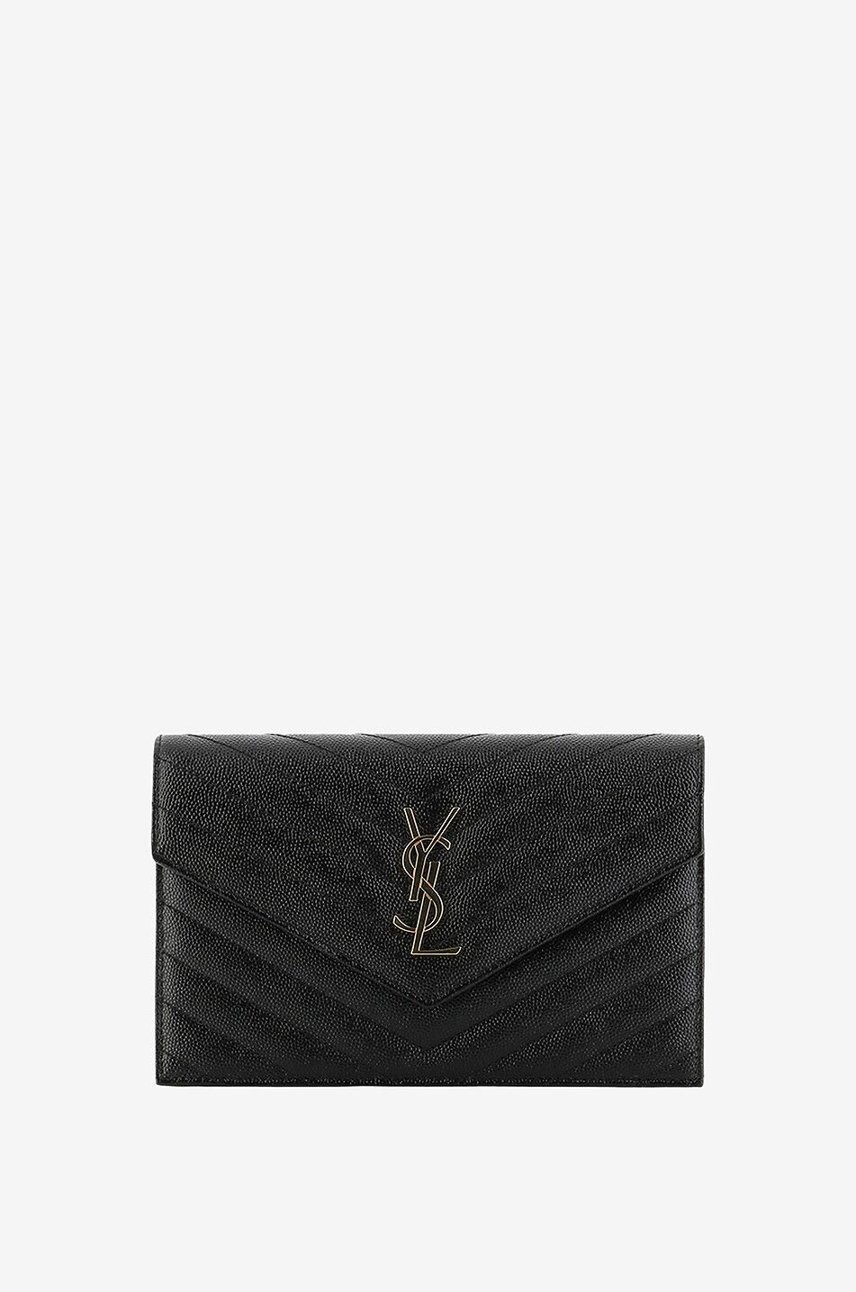 SAINT LAURENT PARIS Gesteppte Brieftasche aus genarbtem Leder mit Gurt Cassandre Damen SCHWARZ 2