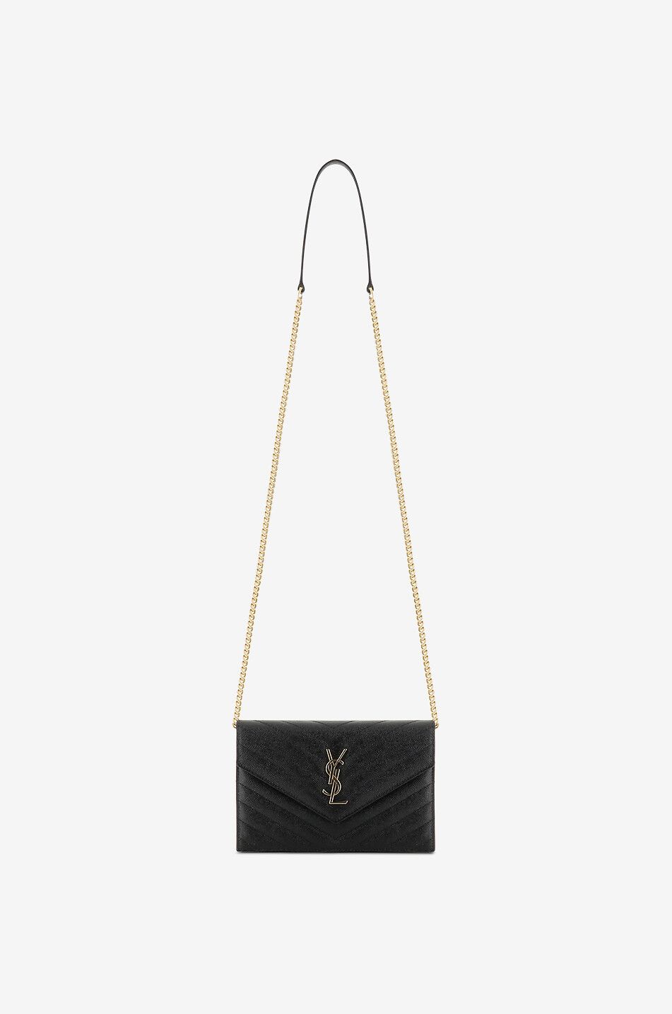 SAINT LAURENT PARIS Gesteppte Brieftasche aus genarbtem Leder mit Gurt Cassandre Damen SCHWARZ 3