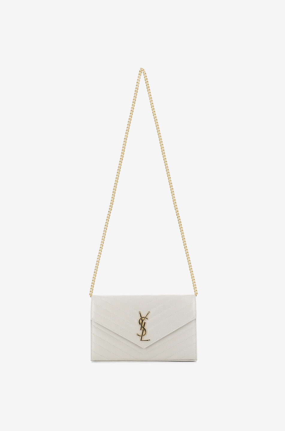 SAINT LAURENT PARIS Brieftasche mit Kettengurt aus gestepptem Leder Cassandre Damen Hellbeige 3