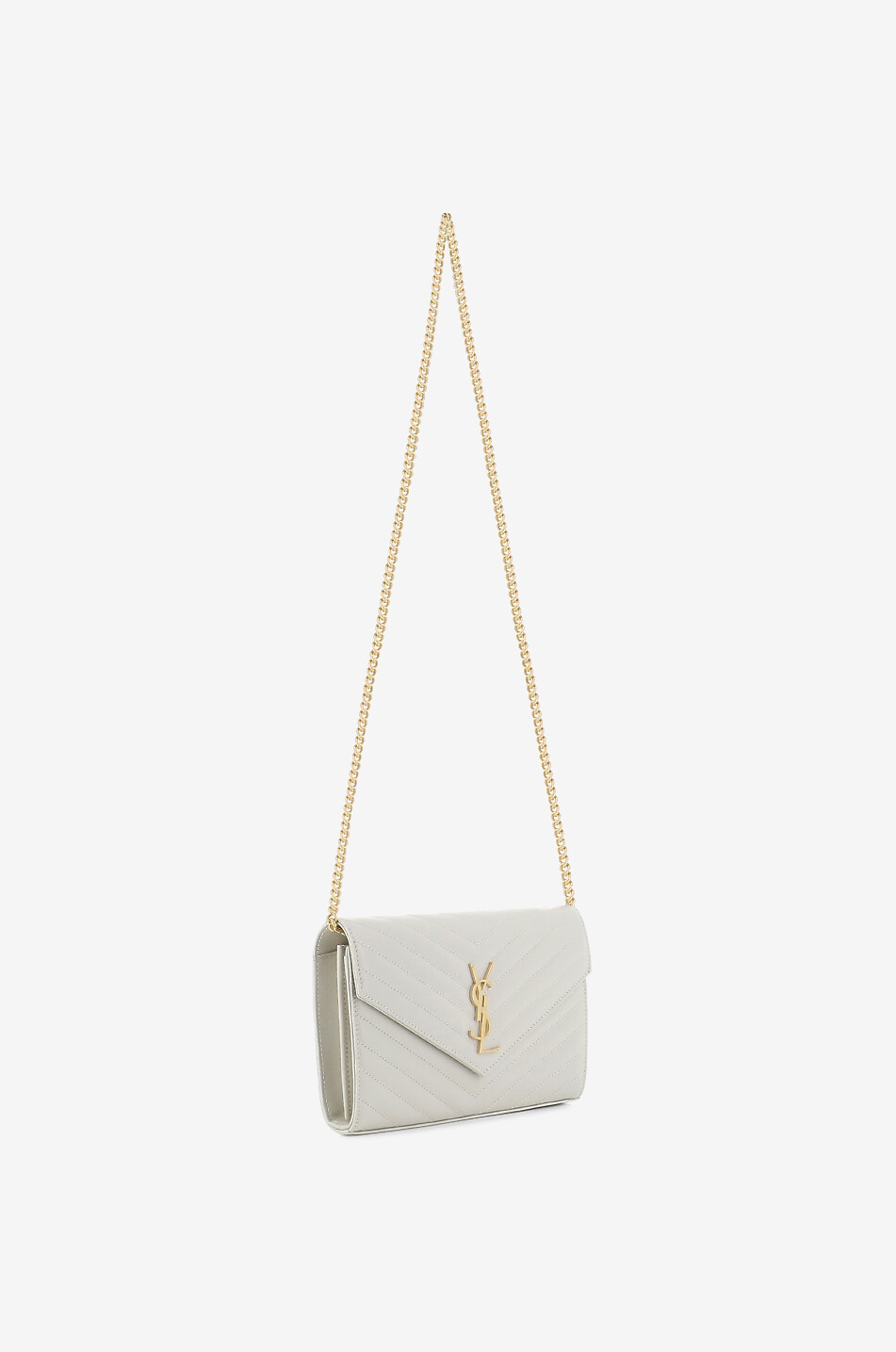 SAINT LAURENT PARIS Brieftasche mit Kettengurt aus gestepptem Leder Cassandre Damen Hellbeige 5