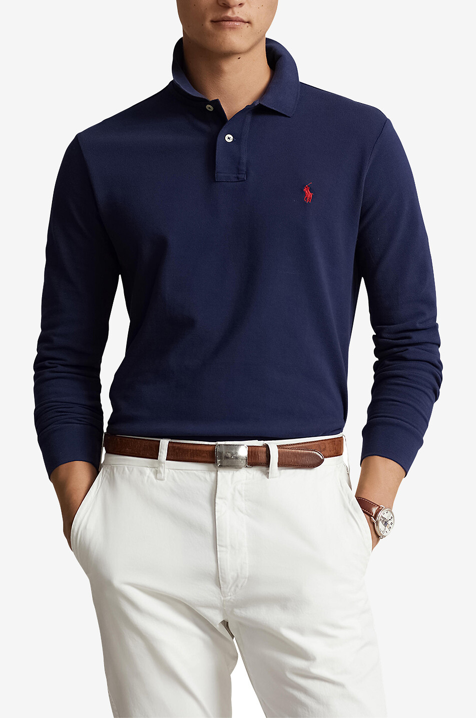 Custom Slim Fit long sleeved cotton pique polo shirt POLO RALPH LAUREN Bongenie