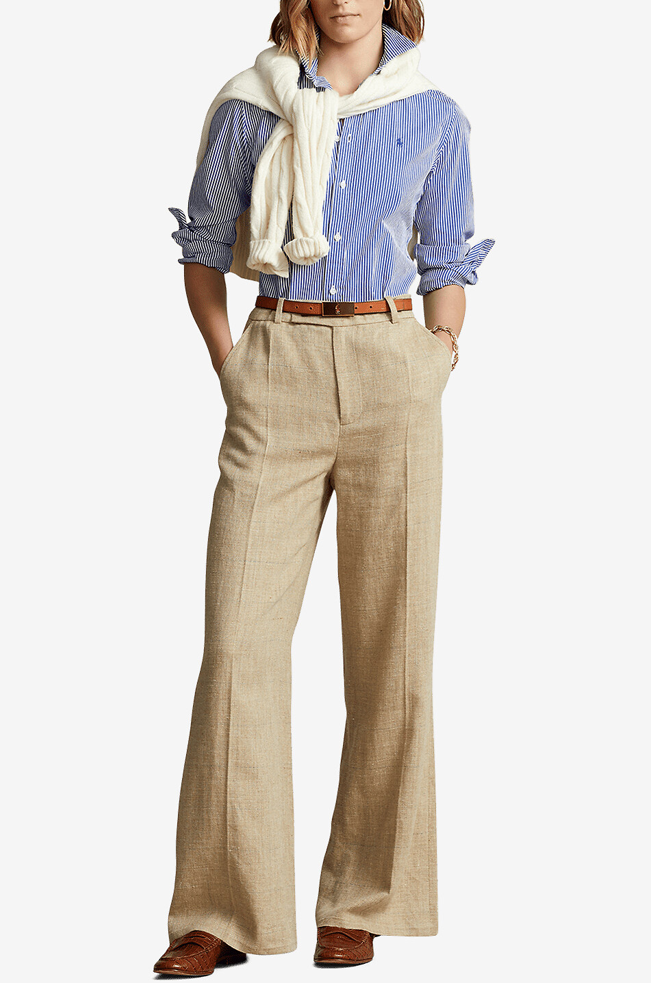 POLO RALPH LAUREN Pony striped cotton poplin shirt Women MEDIUM BLUE 3