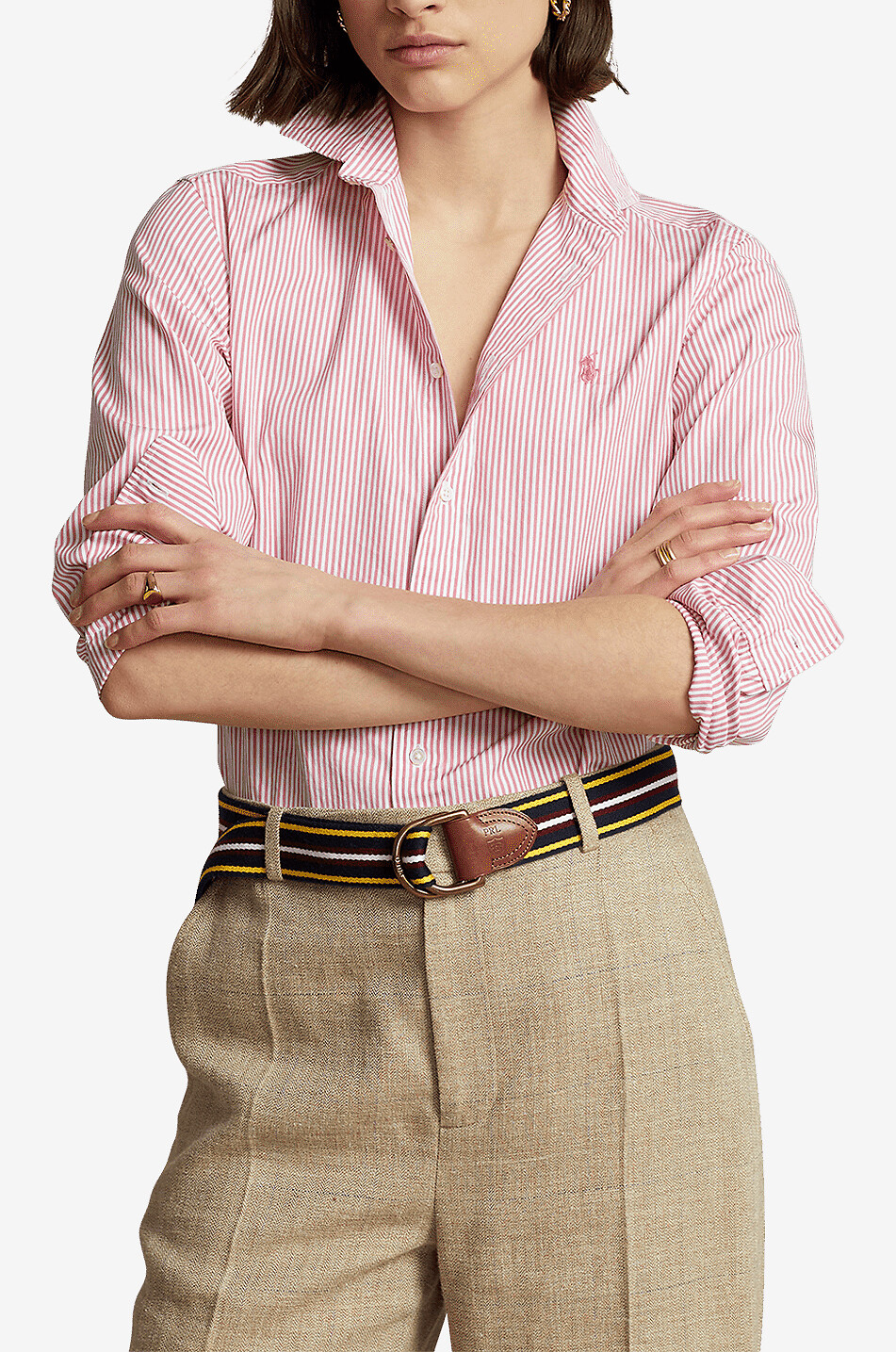 POLO RALPH LAUREN Pony striped cotton poplin shirt Women PINK 3