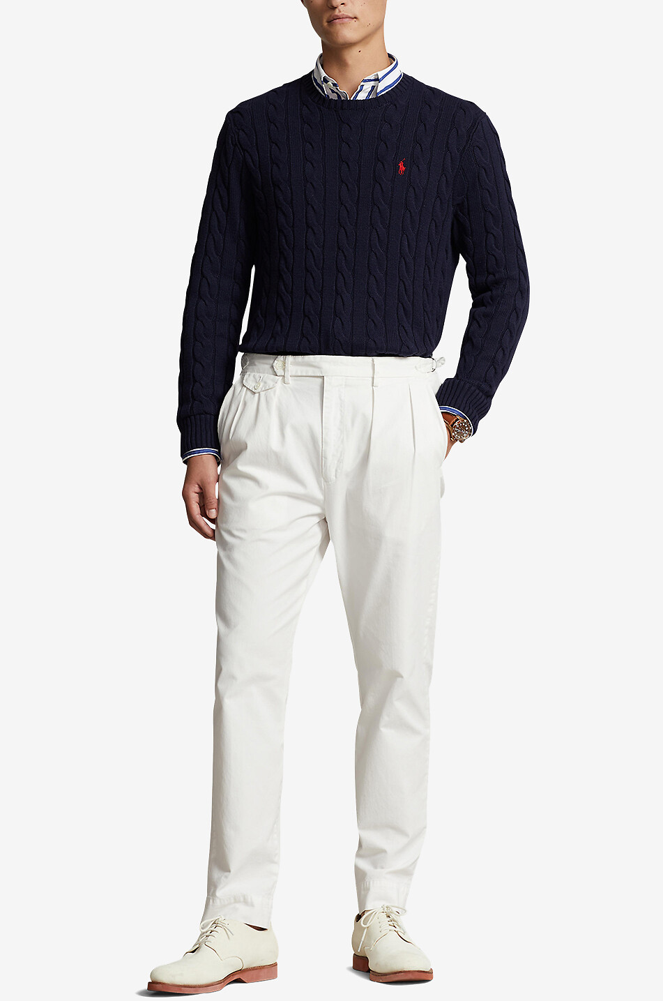 POLO RALPH LAUREN Pull torsadé en coton brodé Pony Homme BLEU FONCE 3