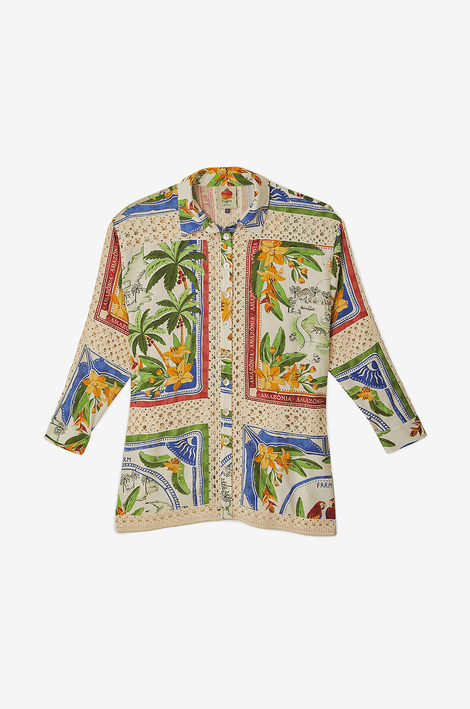 Geblümtes Oversize-Hemd aus Leinen mit Häkeldetails Tropical Destination