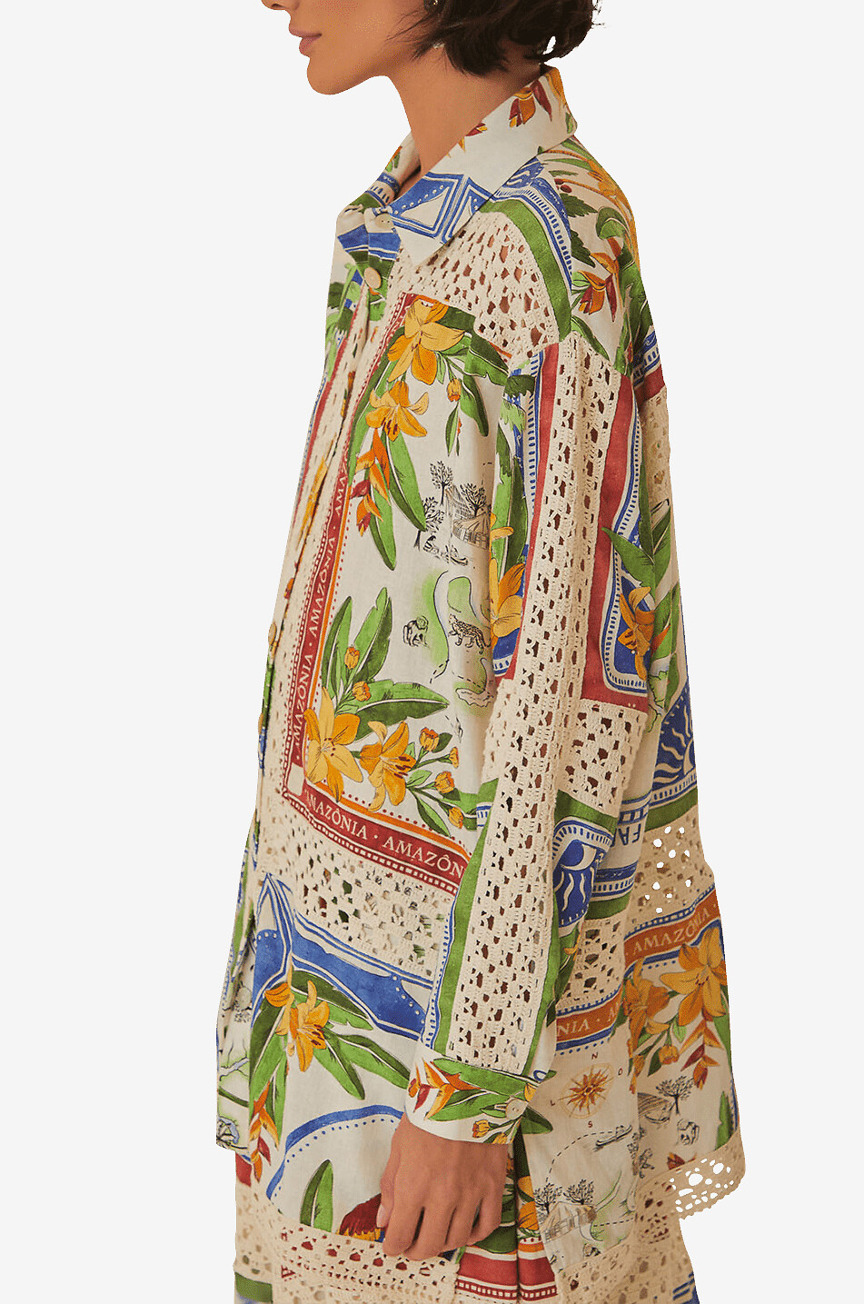 Chemise oversize fleurie en lin et crochet Tropical Destination