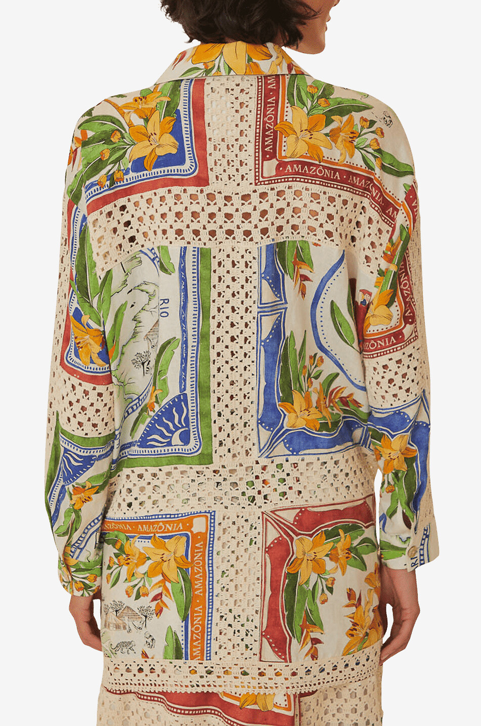 Chemise oversize fleurie en lin et crochet Tropical Destination