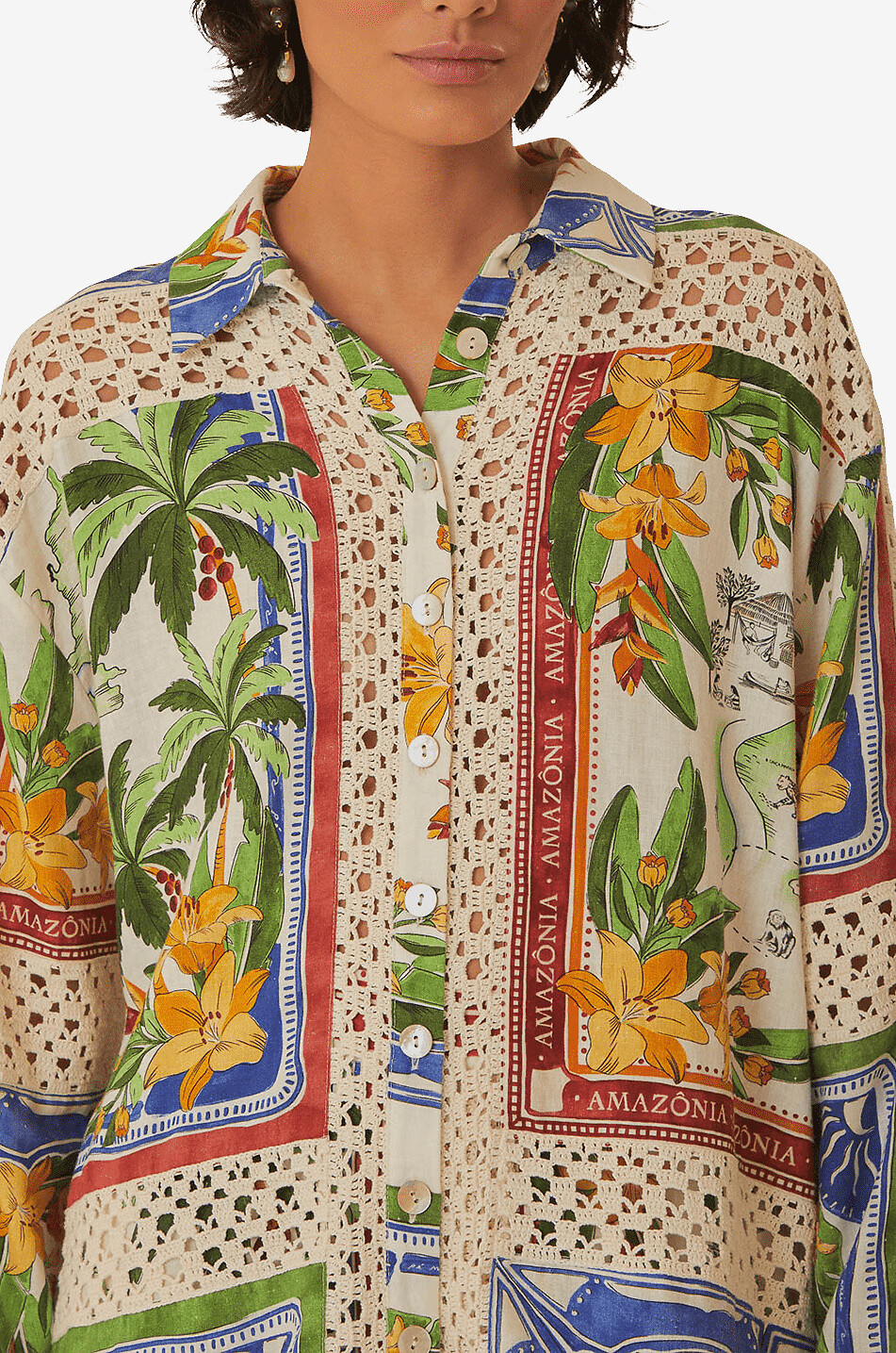 Chemise oversize fleurie en lin et crochet Tropical Destination