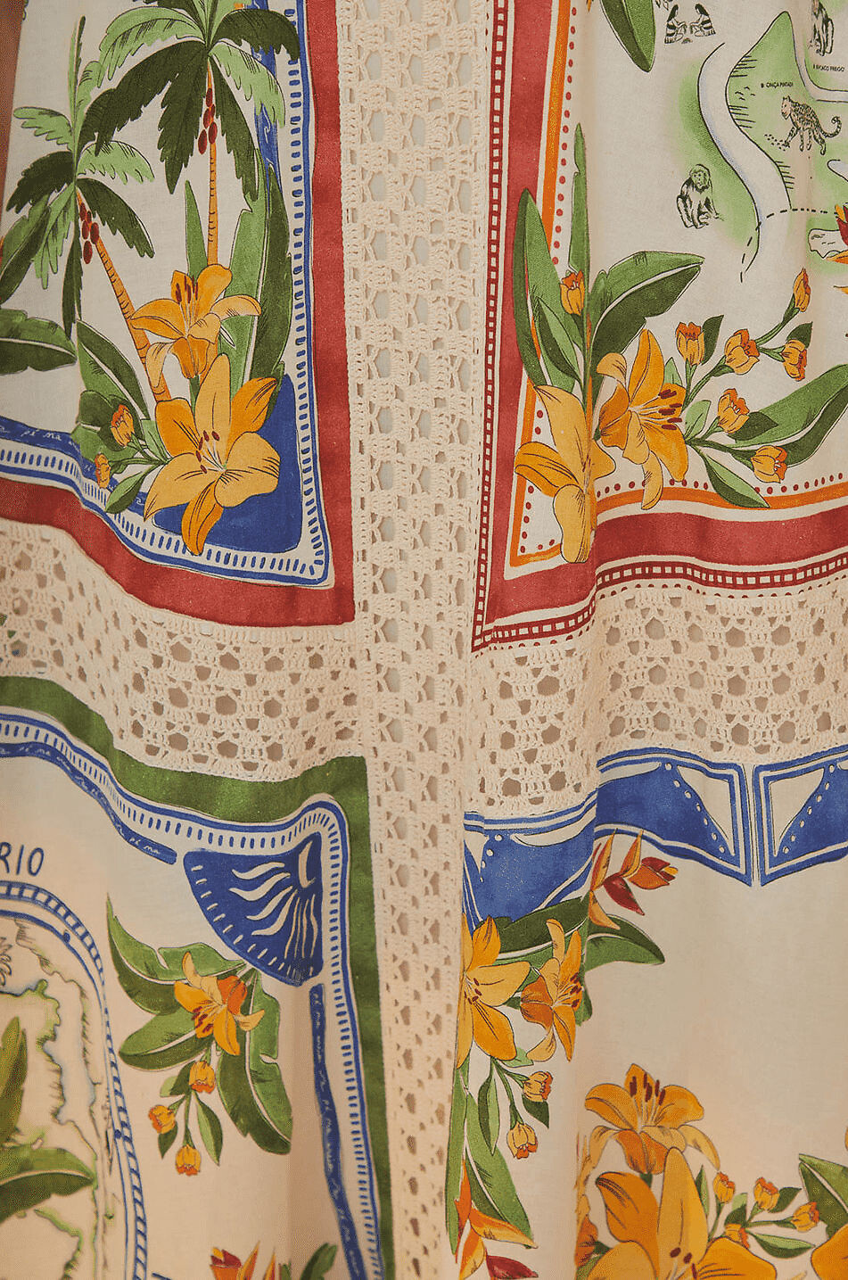 Ausgestellter bedruckter Midirock mit Häkeldetail Tropical Destination