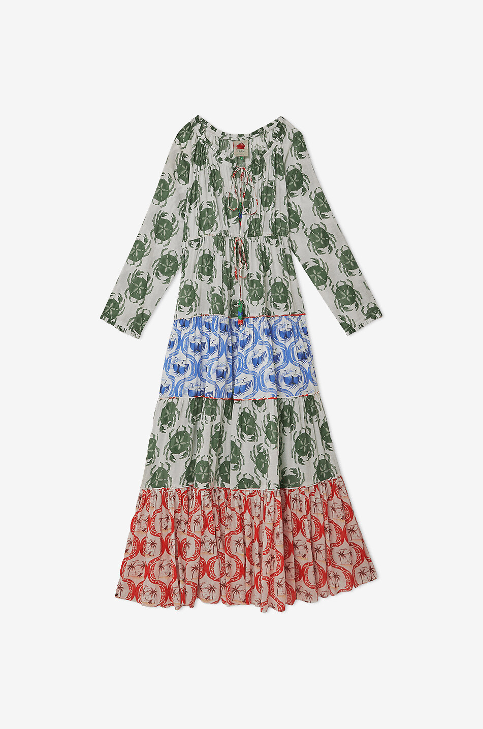 Maxi-Stufenvolantkleid aus Baumwollvoile Stamp Mix