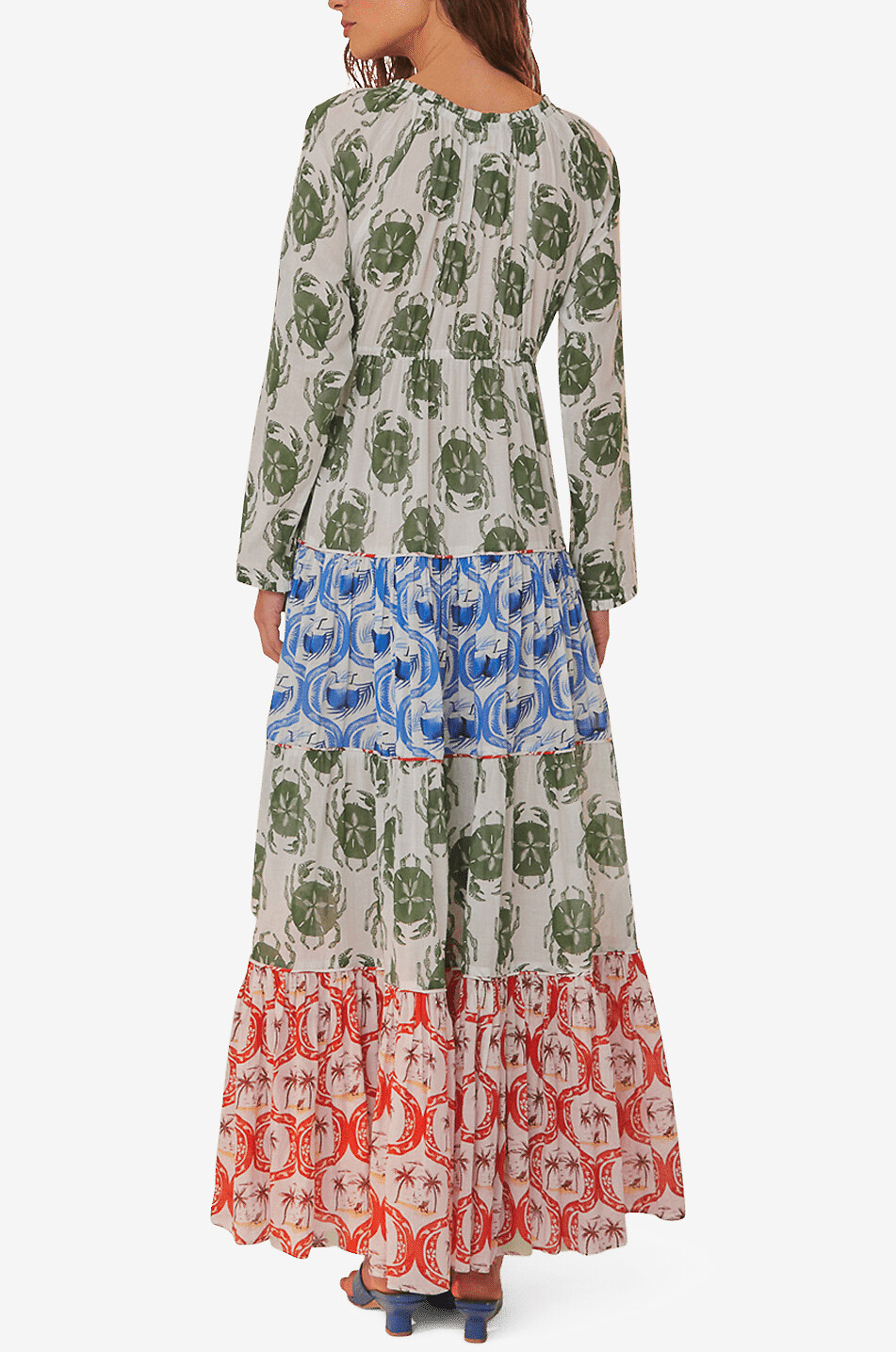 Robe maxi à volants étagés en voile de coton Stamp Mix