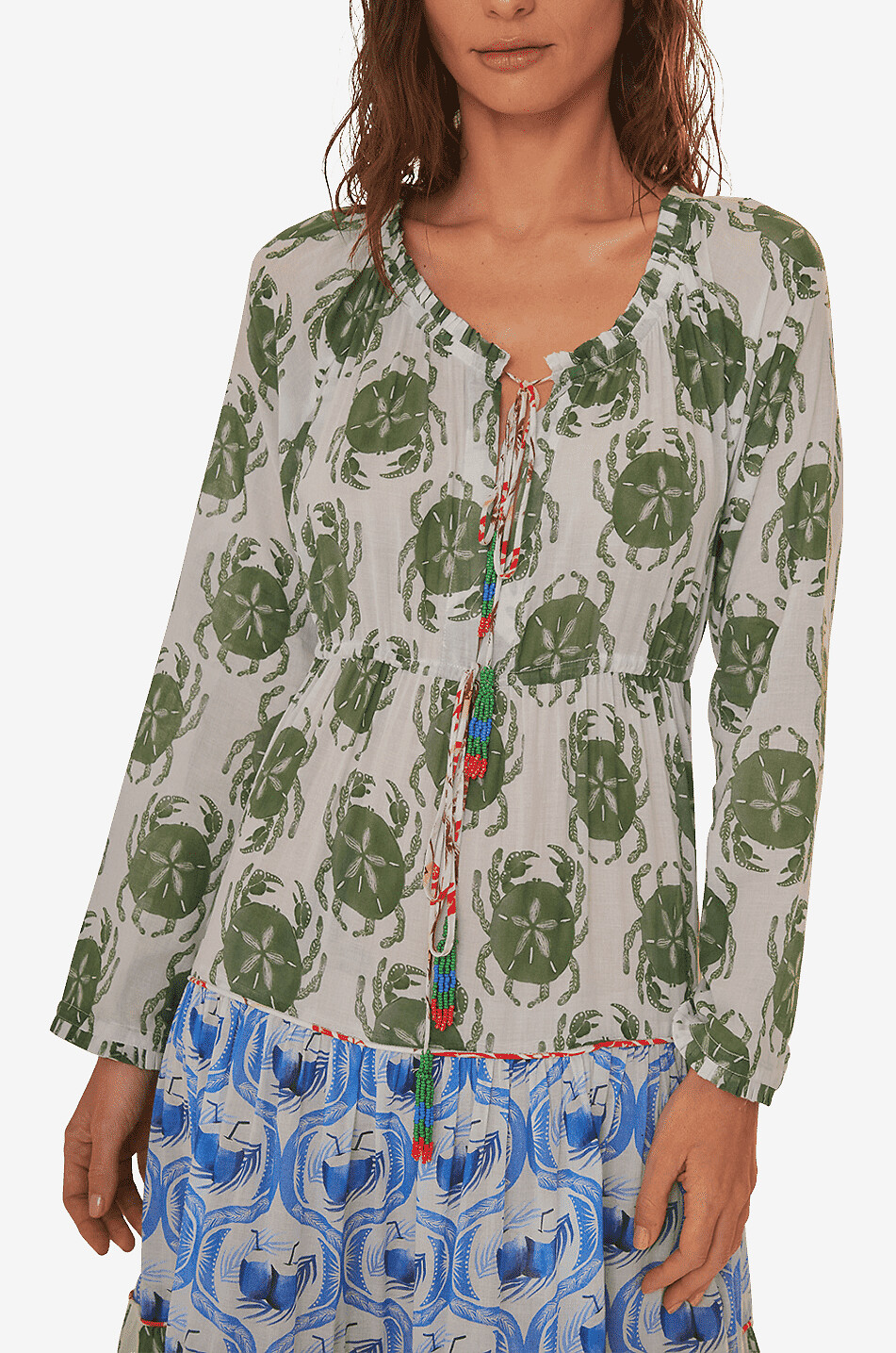Robe maxi à volants étagés en voile de coton Stamp Mix