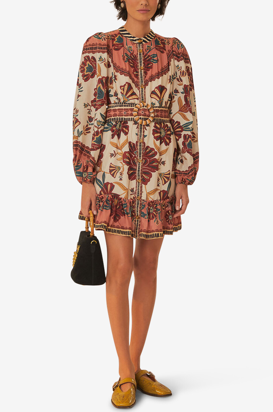 FARM RIO Mini robe chemise en coton mélangé Riad Femme MARRON 3