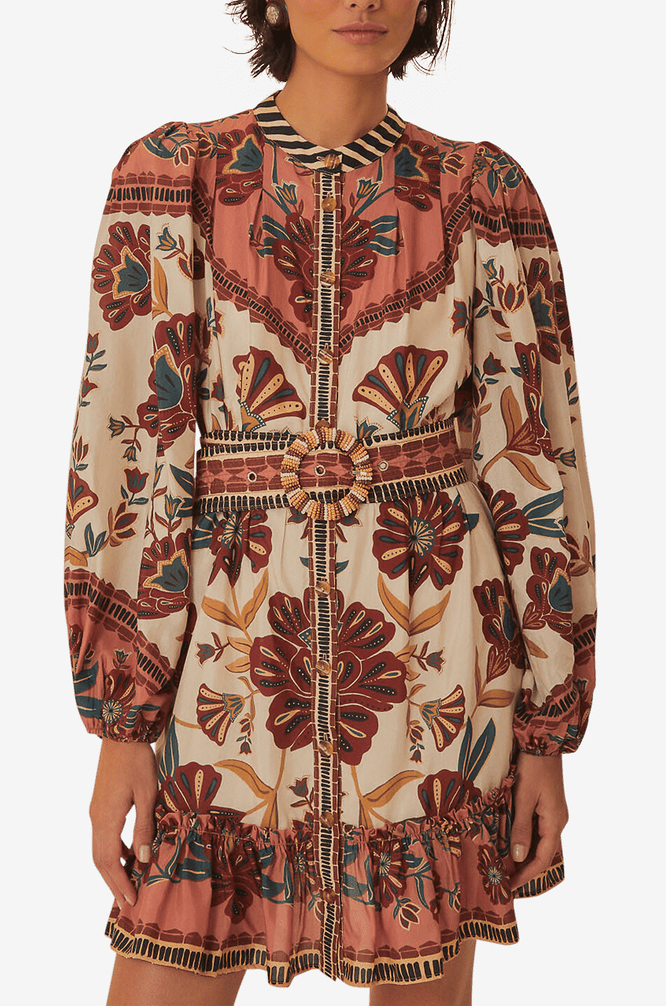 FARM RIO Mini robe chemise en coton mélangé Riad Femme MARRON 4
