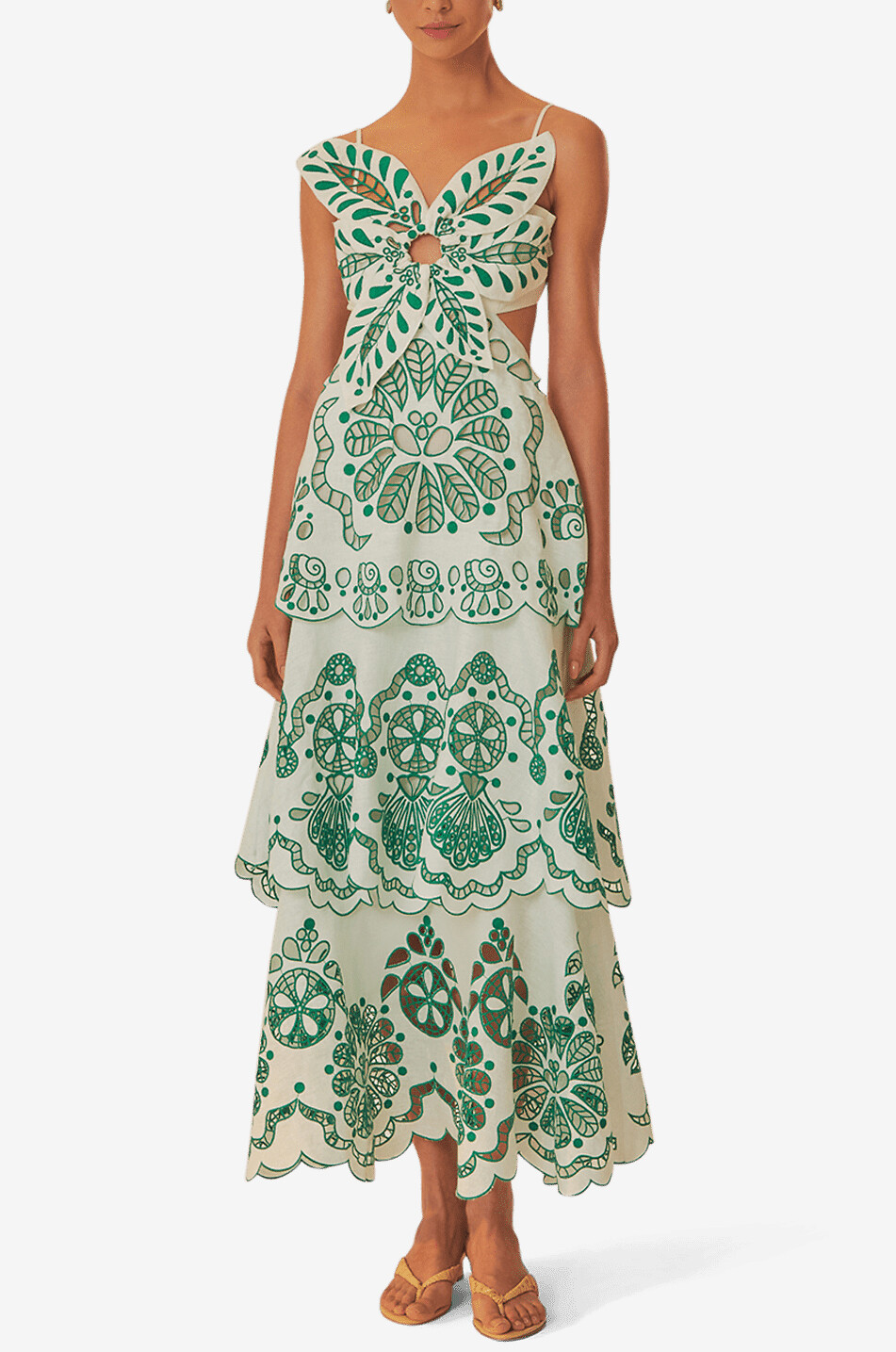 Robe à bretelles en lin à broderies anglaises Flower Richelieu