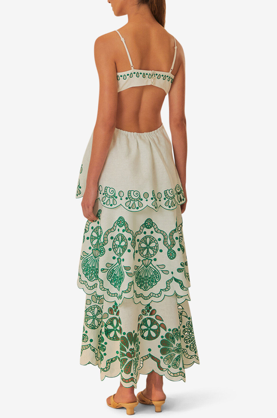 Robe à bretelles en lin à broderies anglaises Flower Richelieu