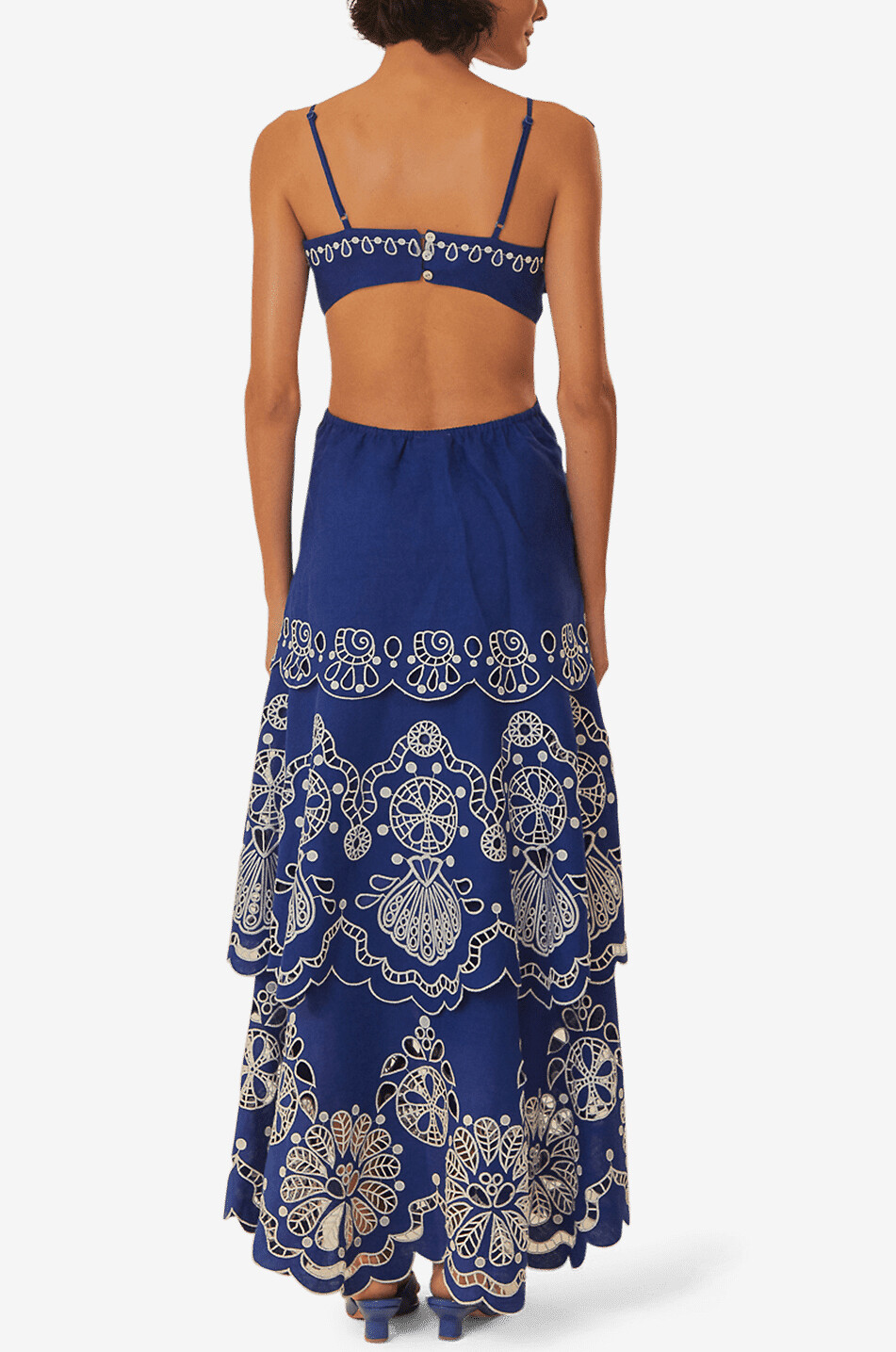 Robe midi à bretelles en lin brodé Flower Richelieu