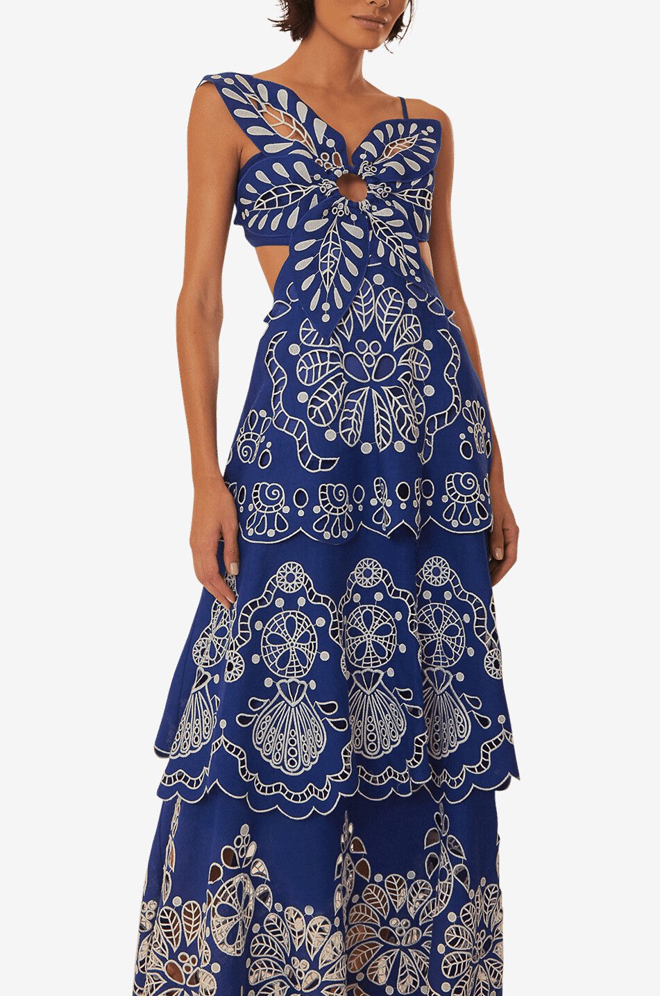 Robe midi à bretelles en lin brodé Flower Richelieu
