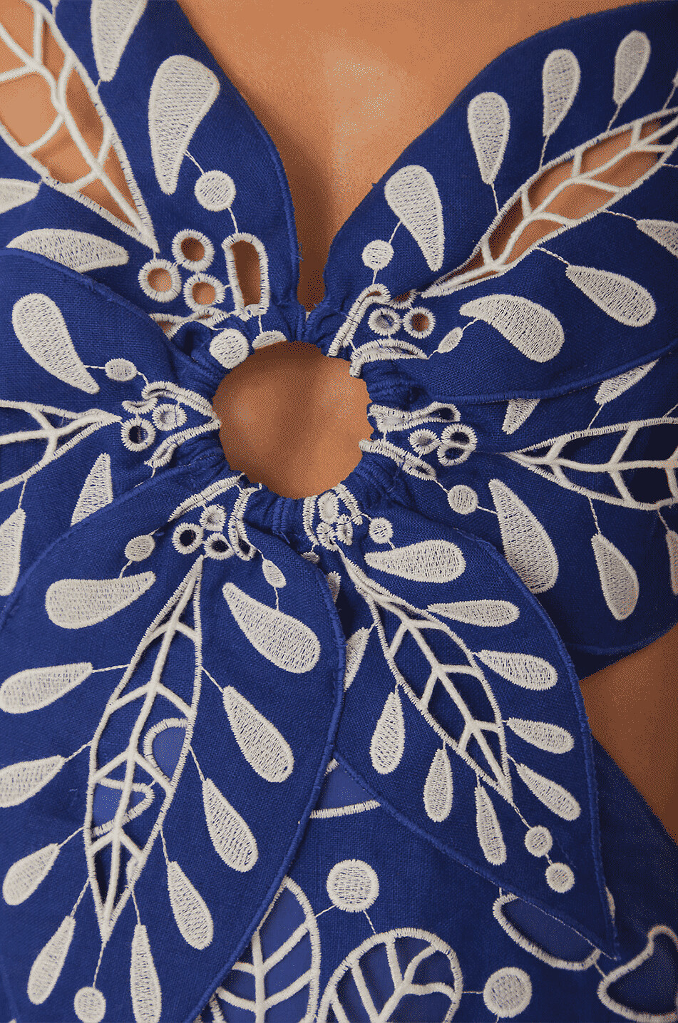 Robe midi à bretelles en lin brodé Flower Richelieu