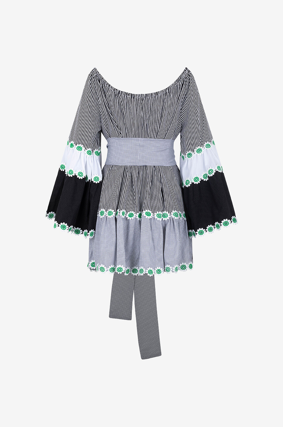 Alonisos stripe and floral adorned A-line dress