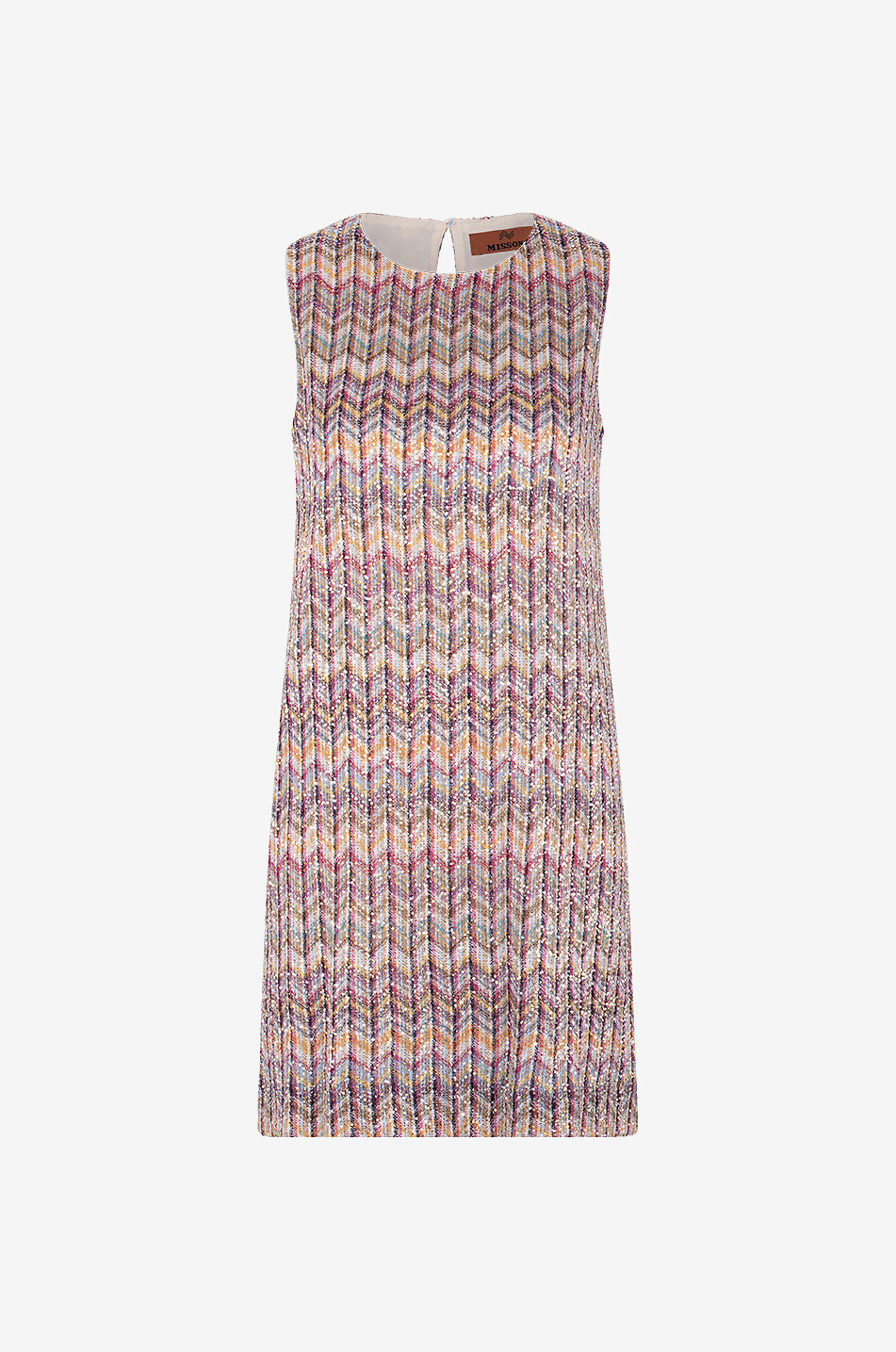 Herringbone and sequin adorned sleeveless knit mini dress