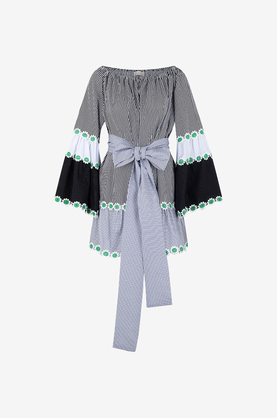 Alonisos stripe and floral adorned A-line dress